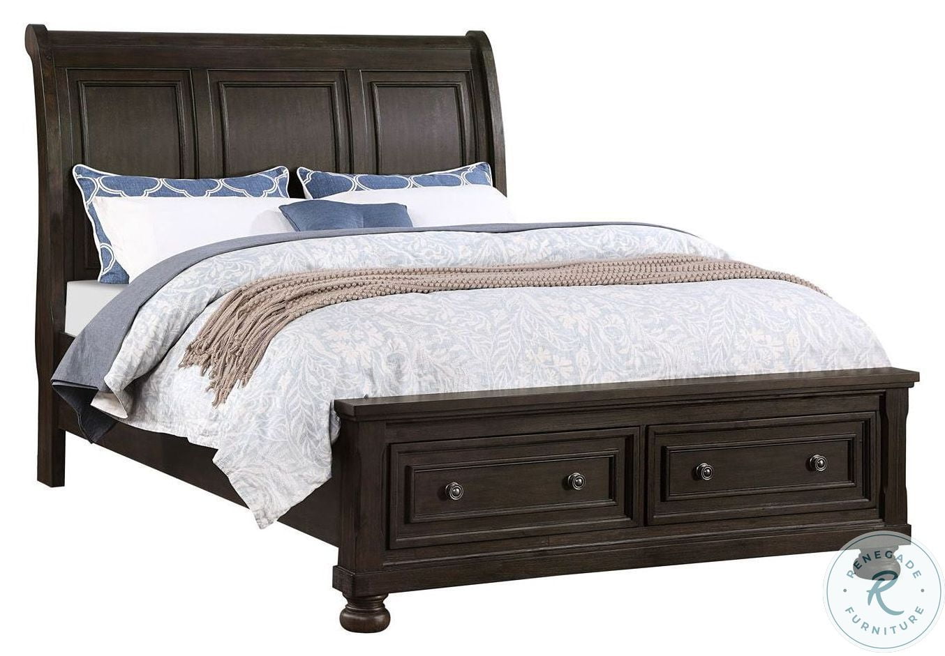 Lauren Brushed Brown Acacia Queen Sleigh Storage Bed by Avalon Furniture