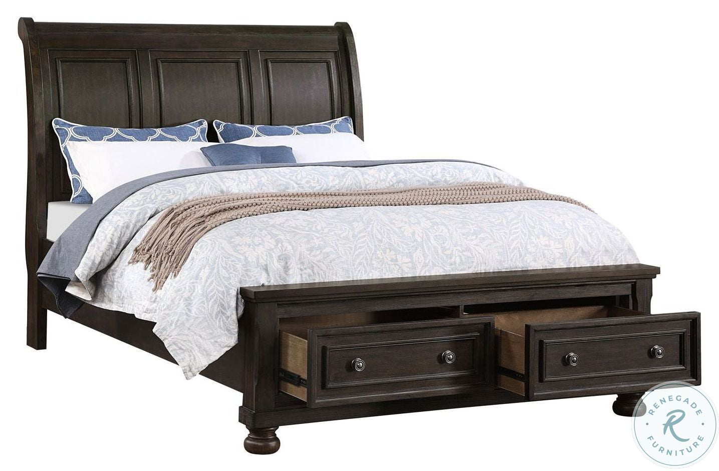 Lauren Brushed Brown Acacia Queen Sleigh Storage Bed by Avalon Furniture