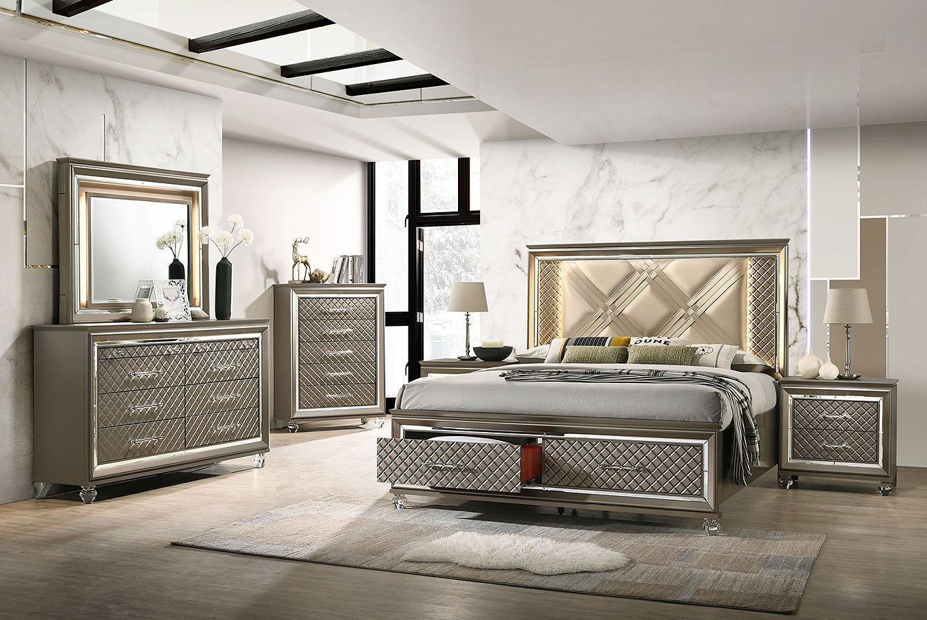 Queen Size Storage Bed in Antique Platinum Finish By: Alabama Beds