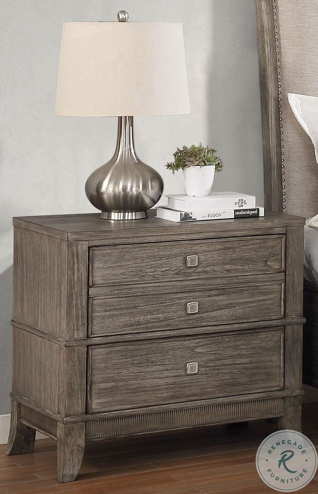 Avalon Furniture 3-Drawer Transitional Wood Nightstand in Light Gray