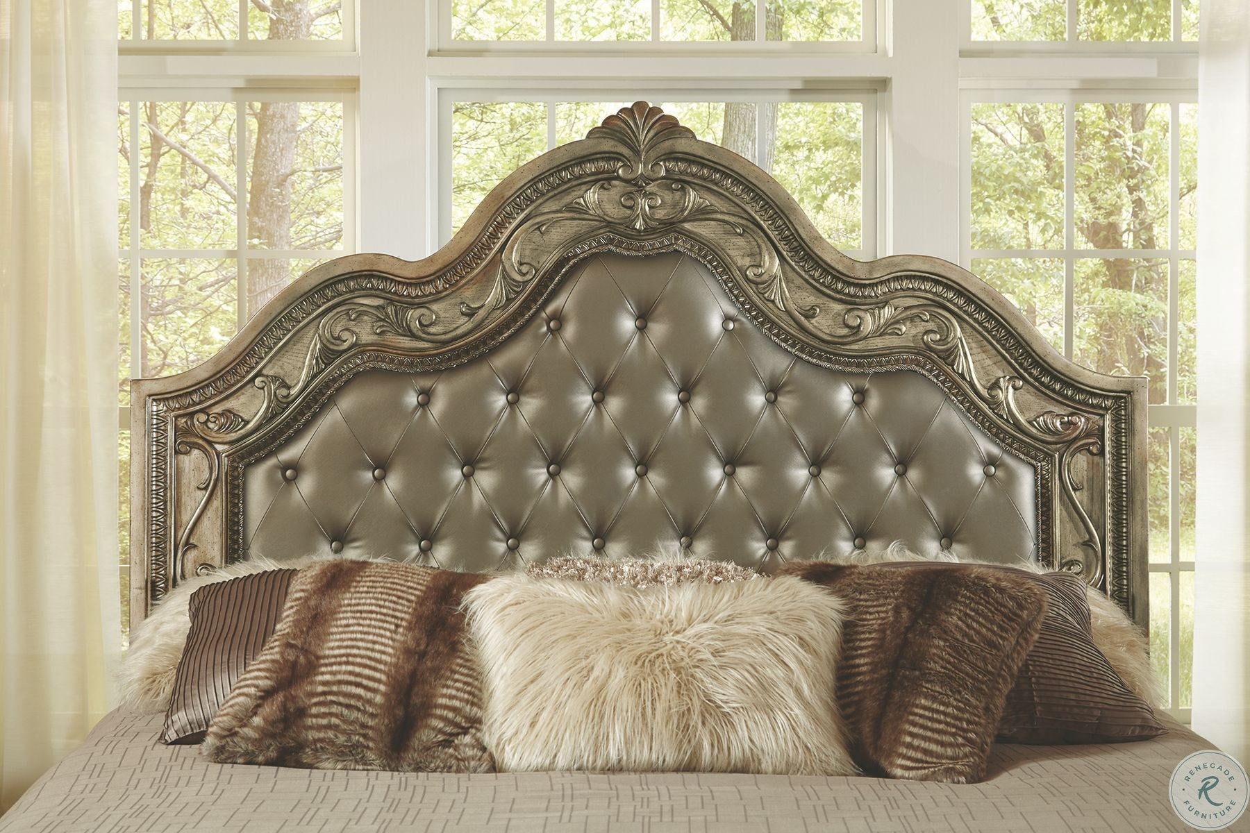 Seville Translucent Platinum King Upholstered Panel Bed by Avalon Furniture