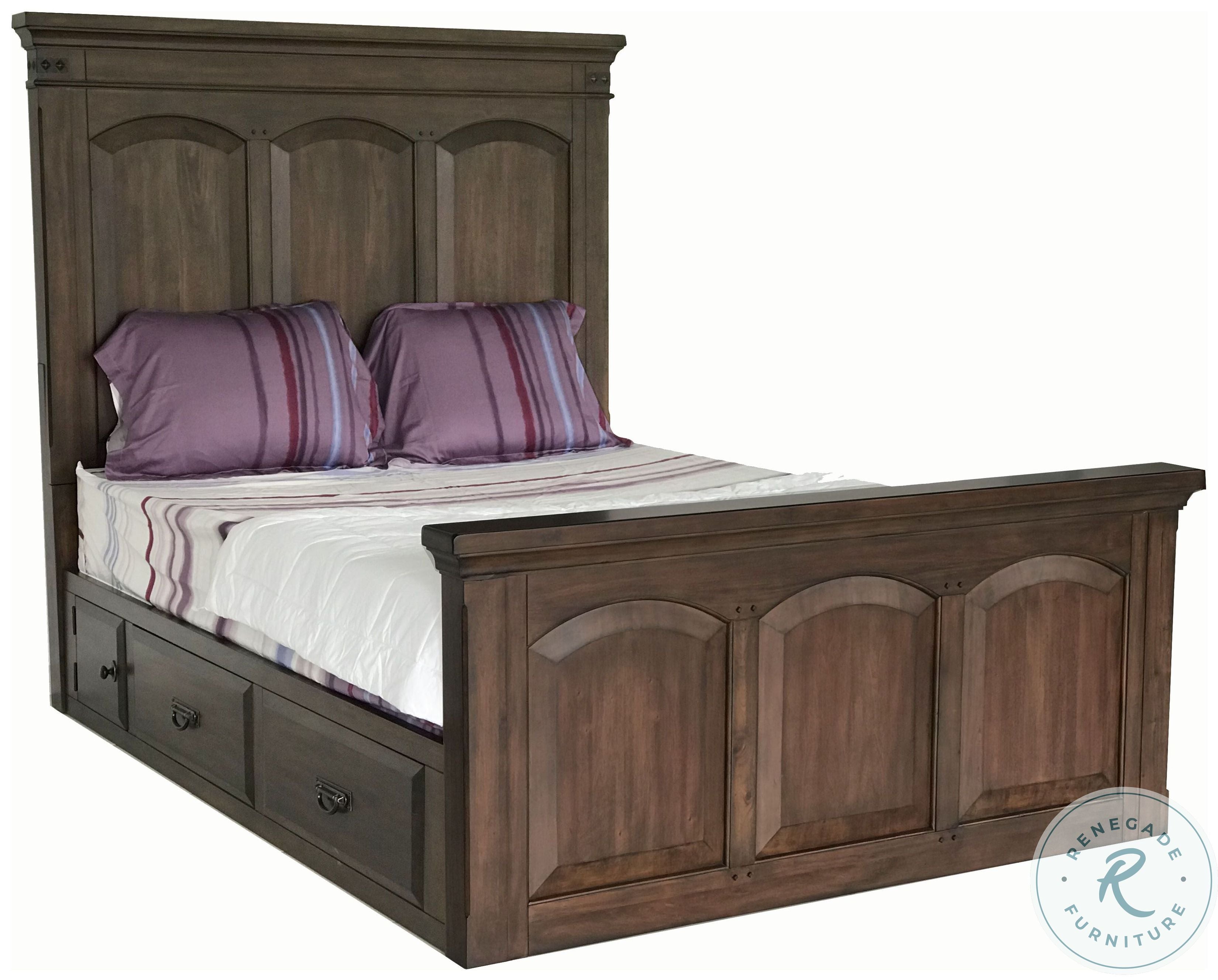 Aspen Village Lightly Distressed Toasted Mahogany Queen Storage Panel Bed by Avalon Furniture