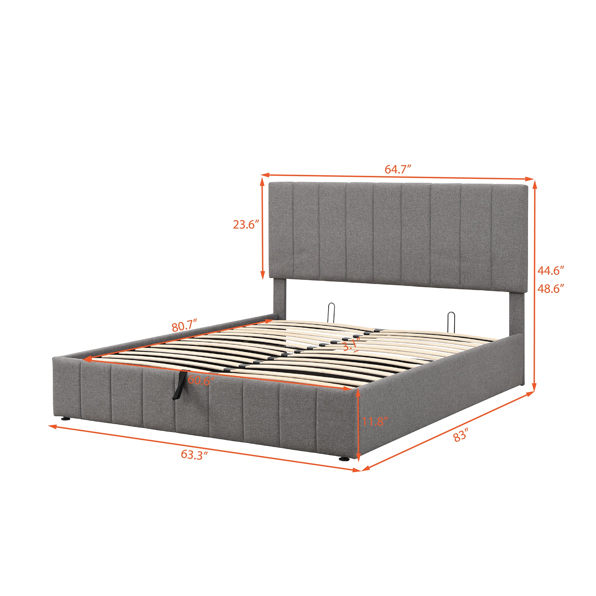Queen Size Upholstered Platform Bed with a Hydraulic Storage System - Gray By: Alabama Beds