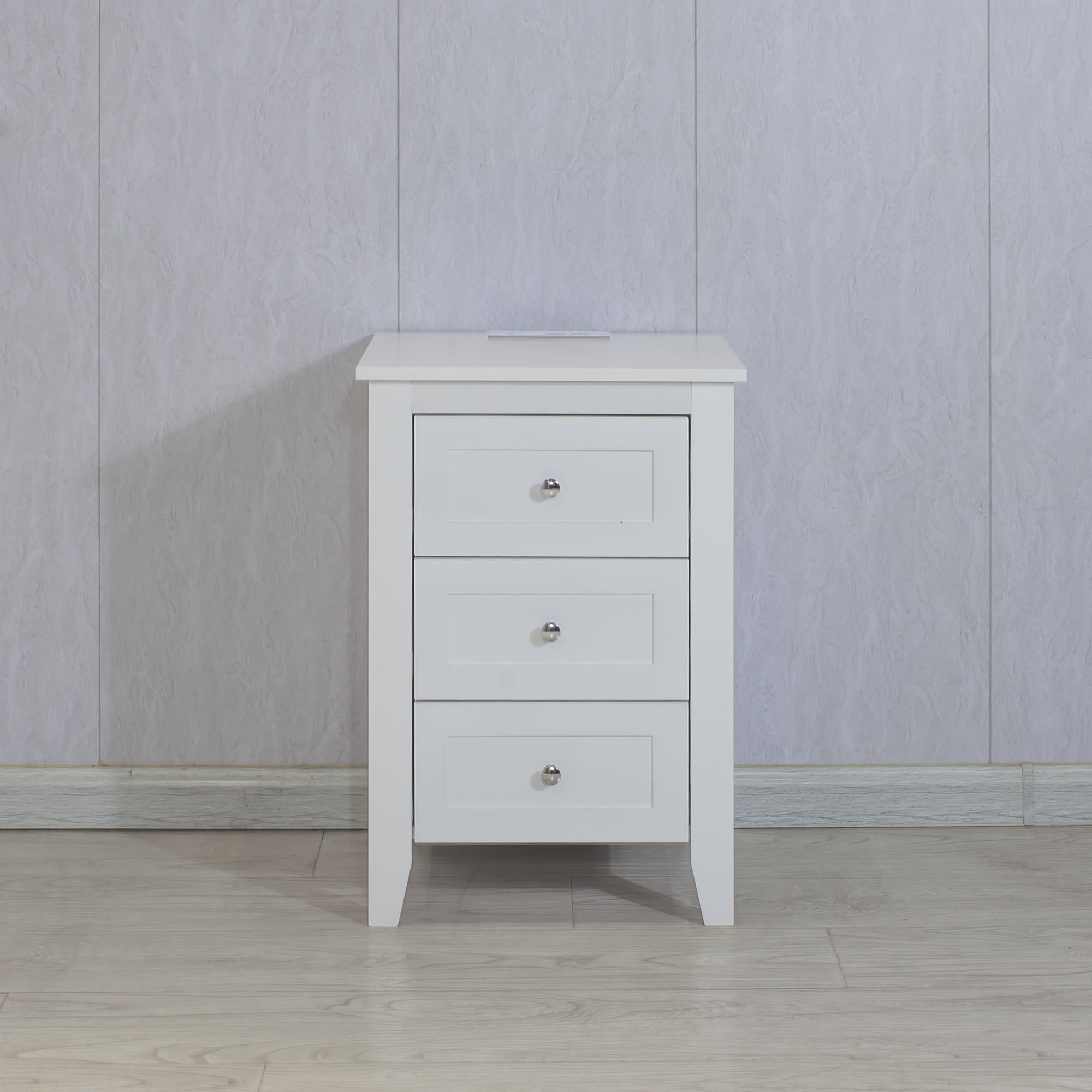 White Wooden Nightstand with Charging Station By: Alabama Beds
