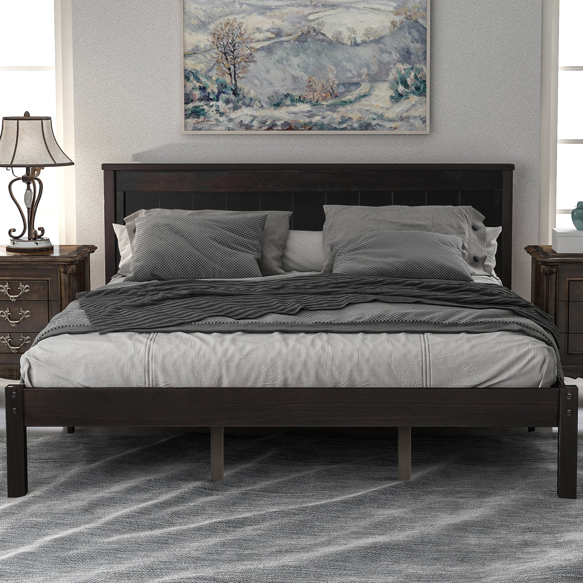 Queen Size Espresso Platform Bed Frame with Headboard By: Alabama Beds