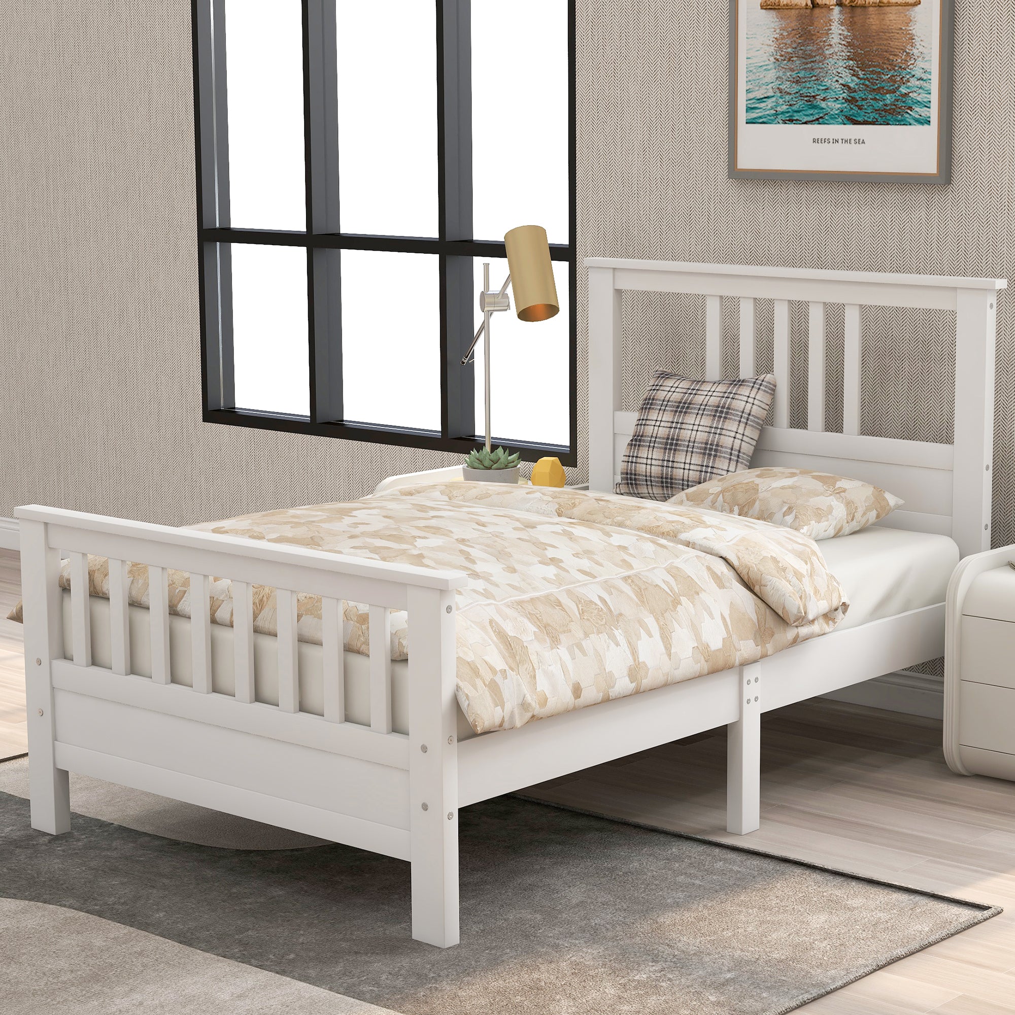 White Wood Platform Bed with Headboard and Footboard By: Alabama Beds