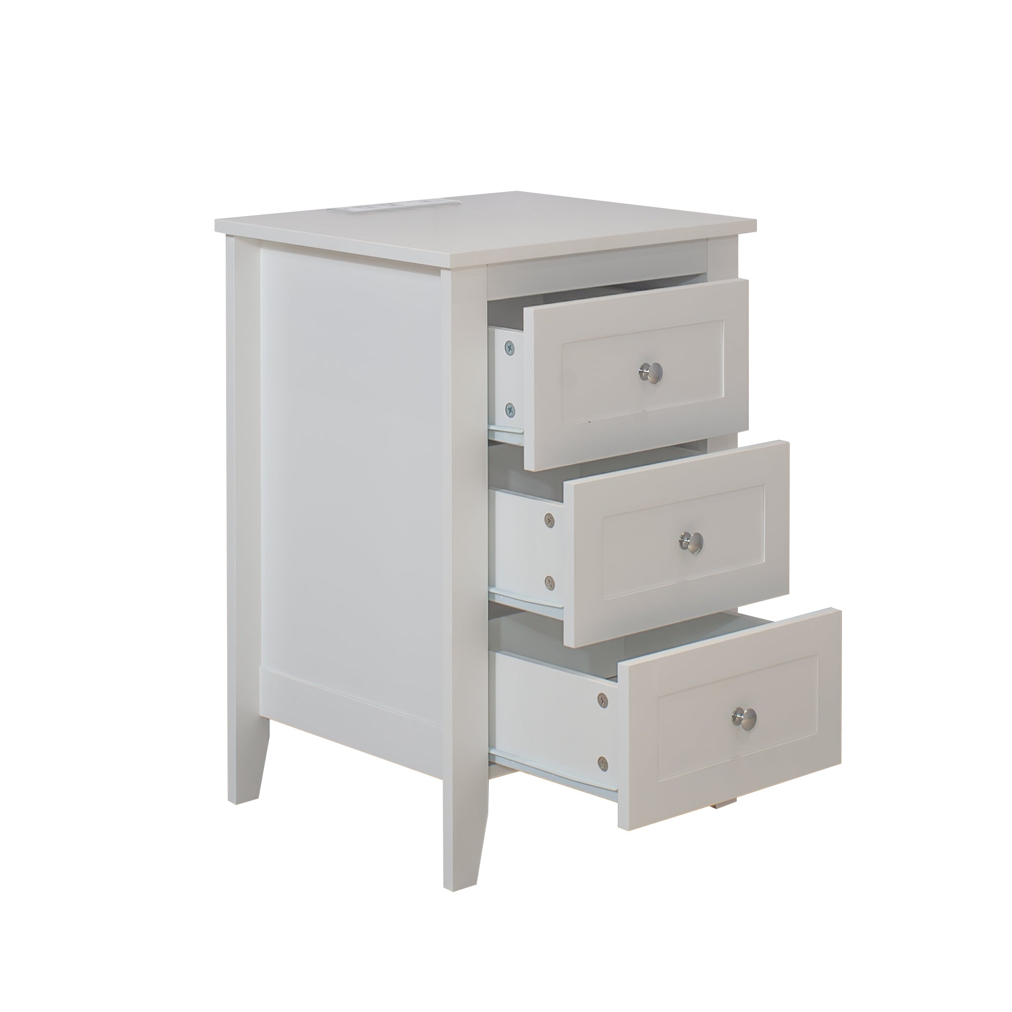 White Wooden Nightstand with Charging Station By: Alabama Beds