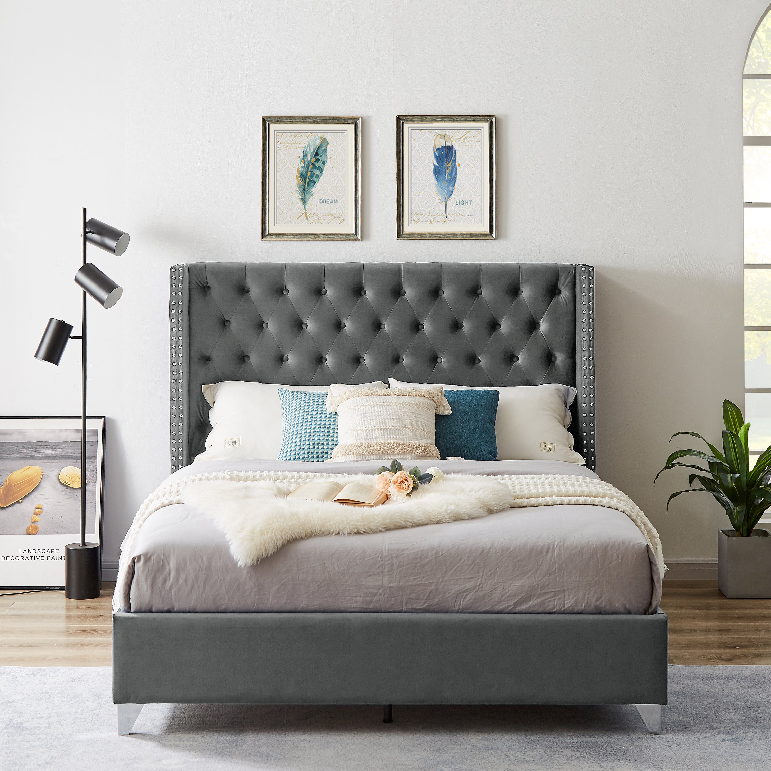 Upholstered Queen Headboard Bed with Wooden Slats By: Alabama Beds