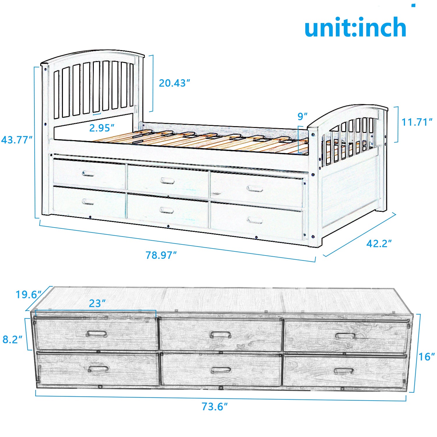 Twin-Size Solid Wood Platform Storage Drawers Bed By: Alabama Beds