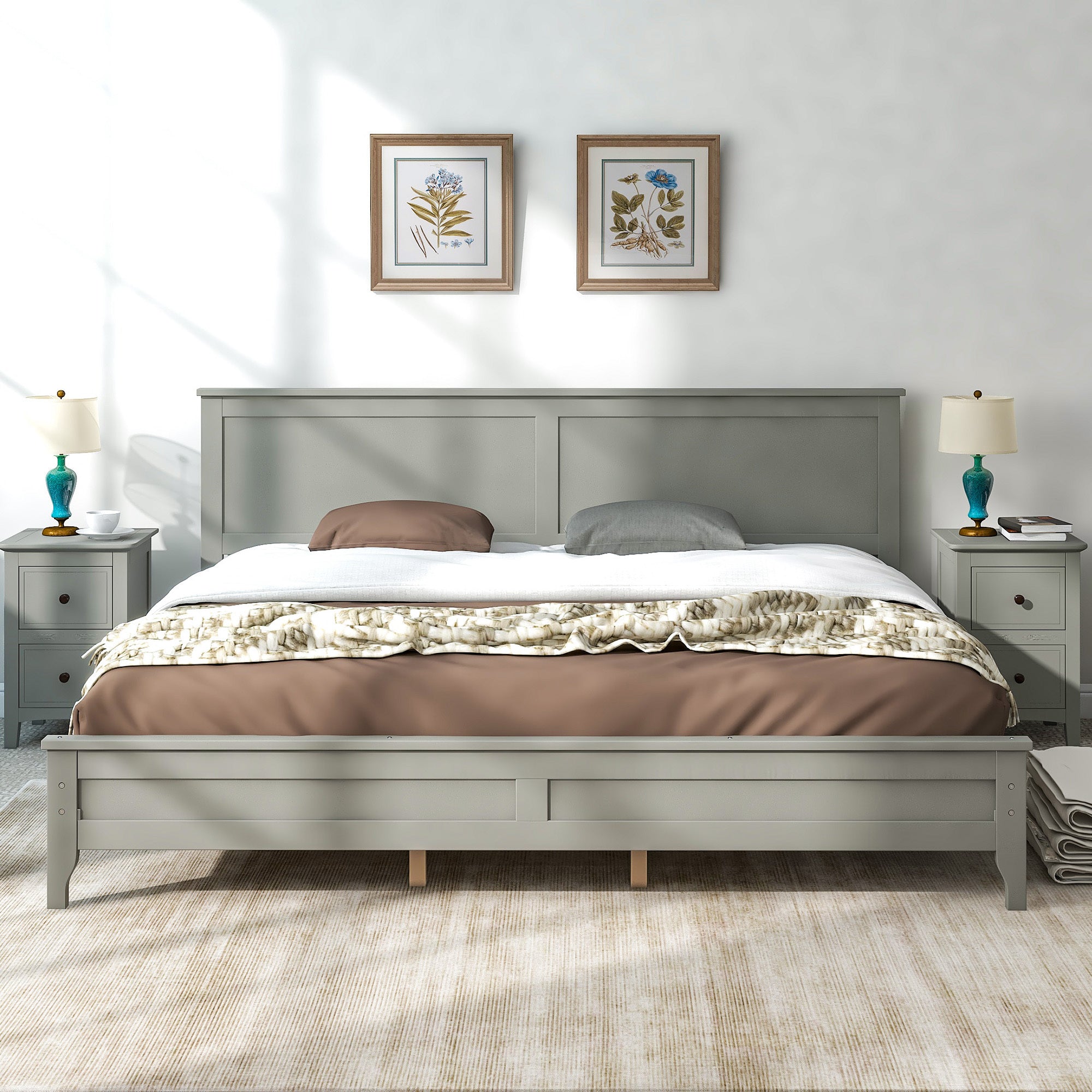 King Size Modern Gray Solid Wood Platform Bed By: Alabama Beds