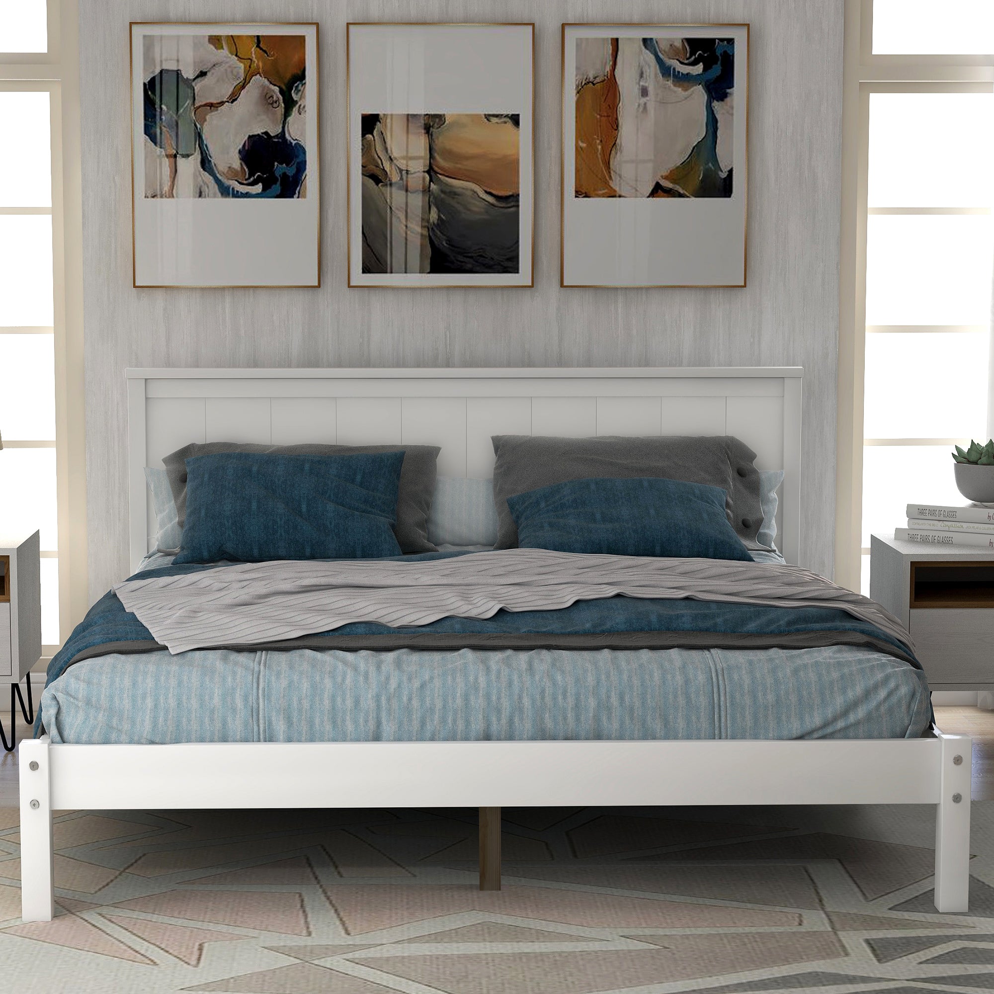 Pine Wood Platform Bed Frame with Headboard and Wood Slats by: Alabama Beds