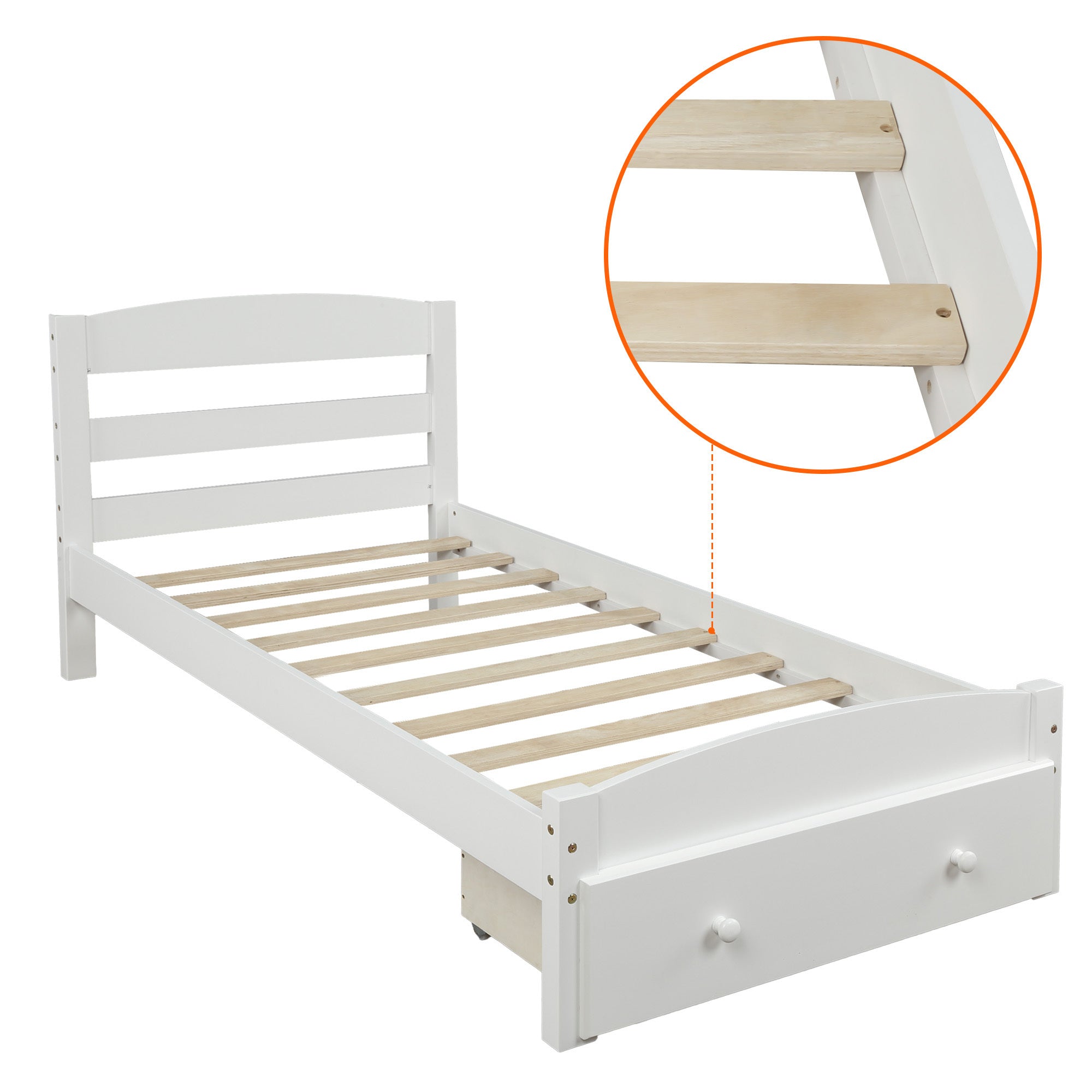 Platform Twin Bed Frame with Drawer and Wood Slat By: Alabama Beds