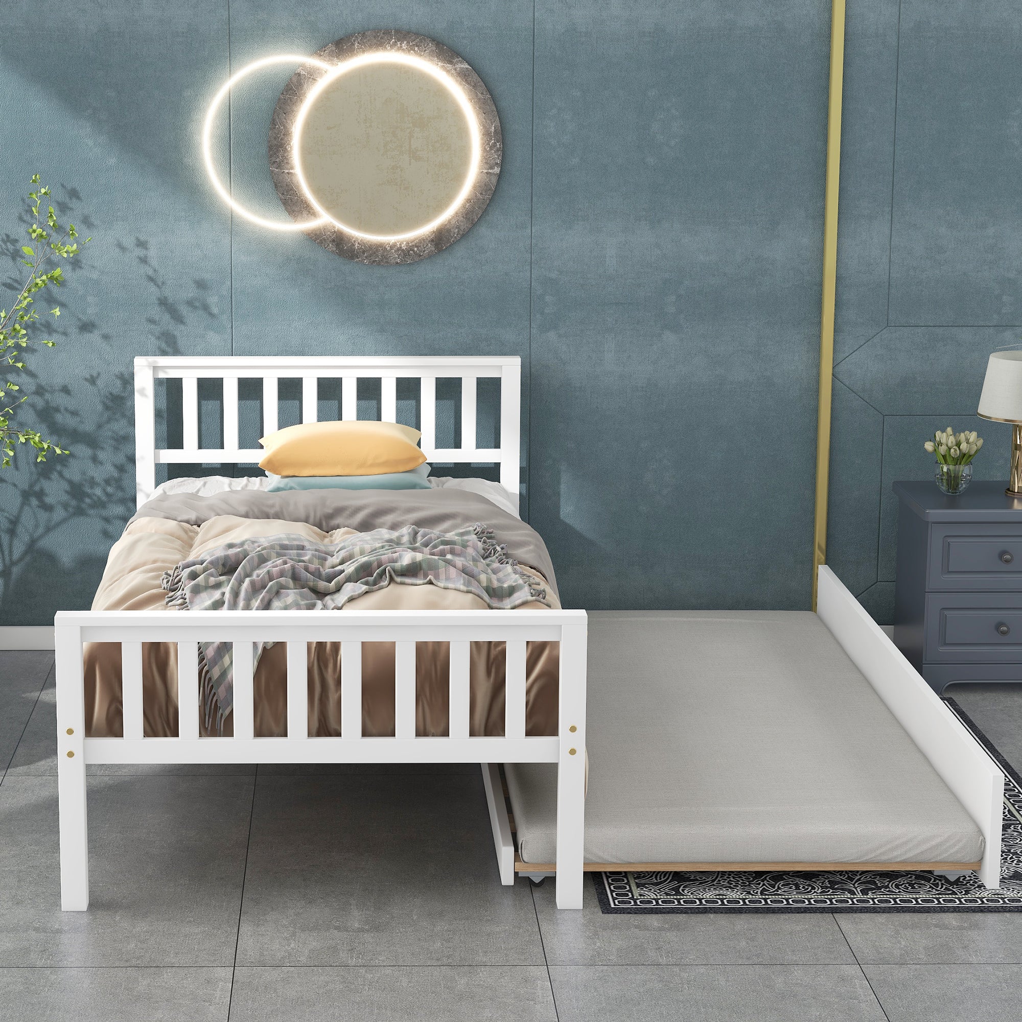 White Twin Bed Frame with Trundle and Headboard By: Alabama Beds