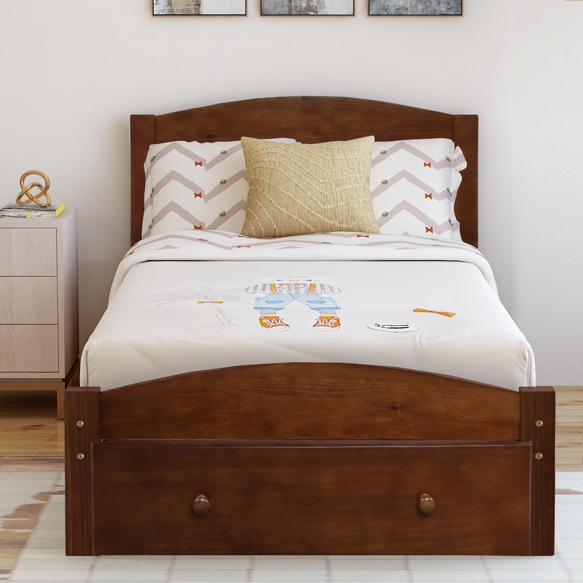 Twin Platform Bed Frame with Storage Drawer - Walnut By: Alabama Beds