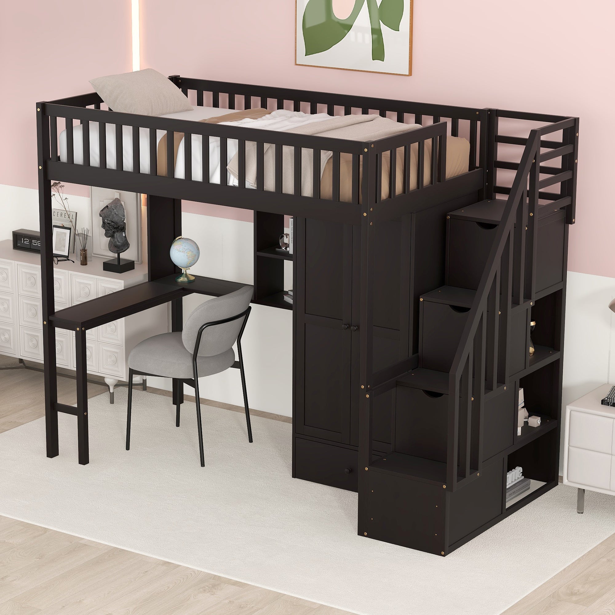 Twin Size Loft Espresso Bed Frame with Drawers By: Alabama Beds