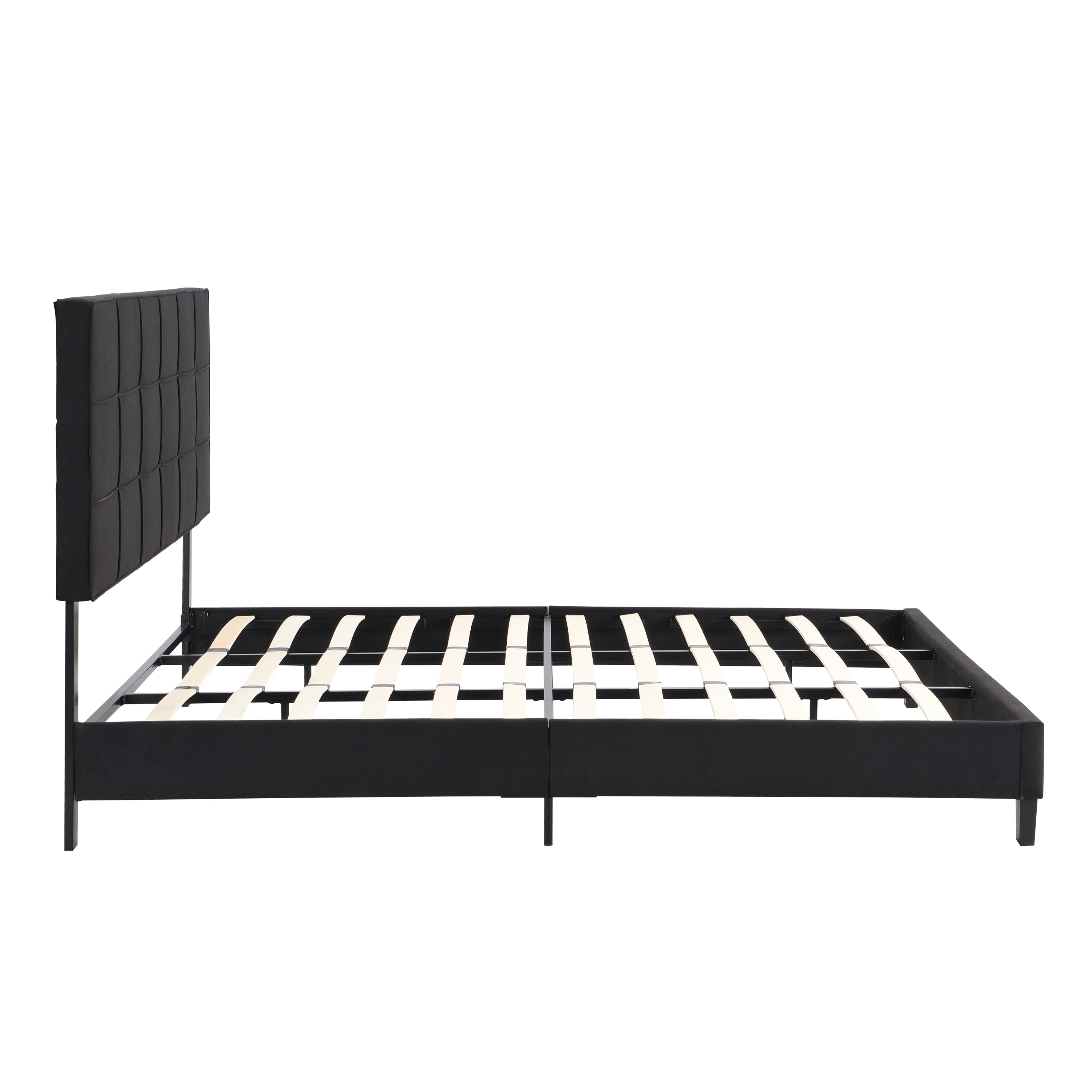 King Size Platform Bed Frame with Black Linen Fabric Headboard By: Alabama Beds