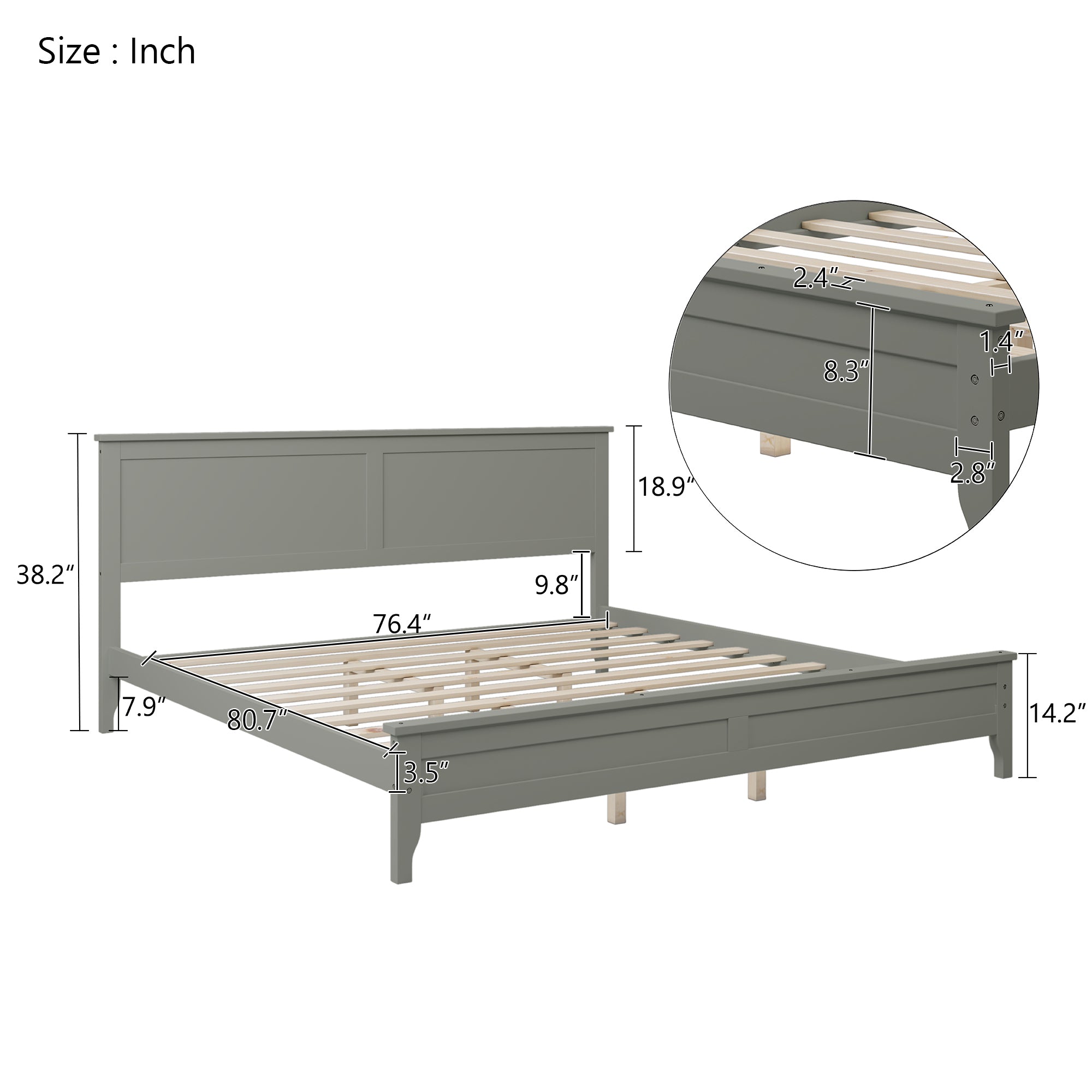 King Size Modern Gray Solid Wood Platform Bed By: Alabama Beds