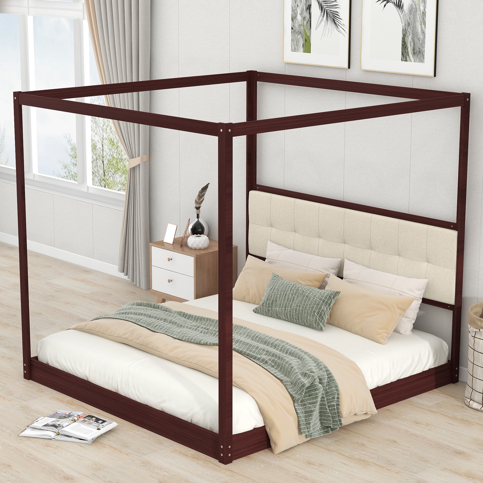King Size Pine Wooden Canopy Bed Frame with Headboard By: Alabama Beds