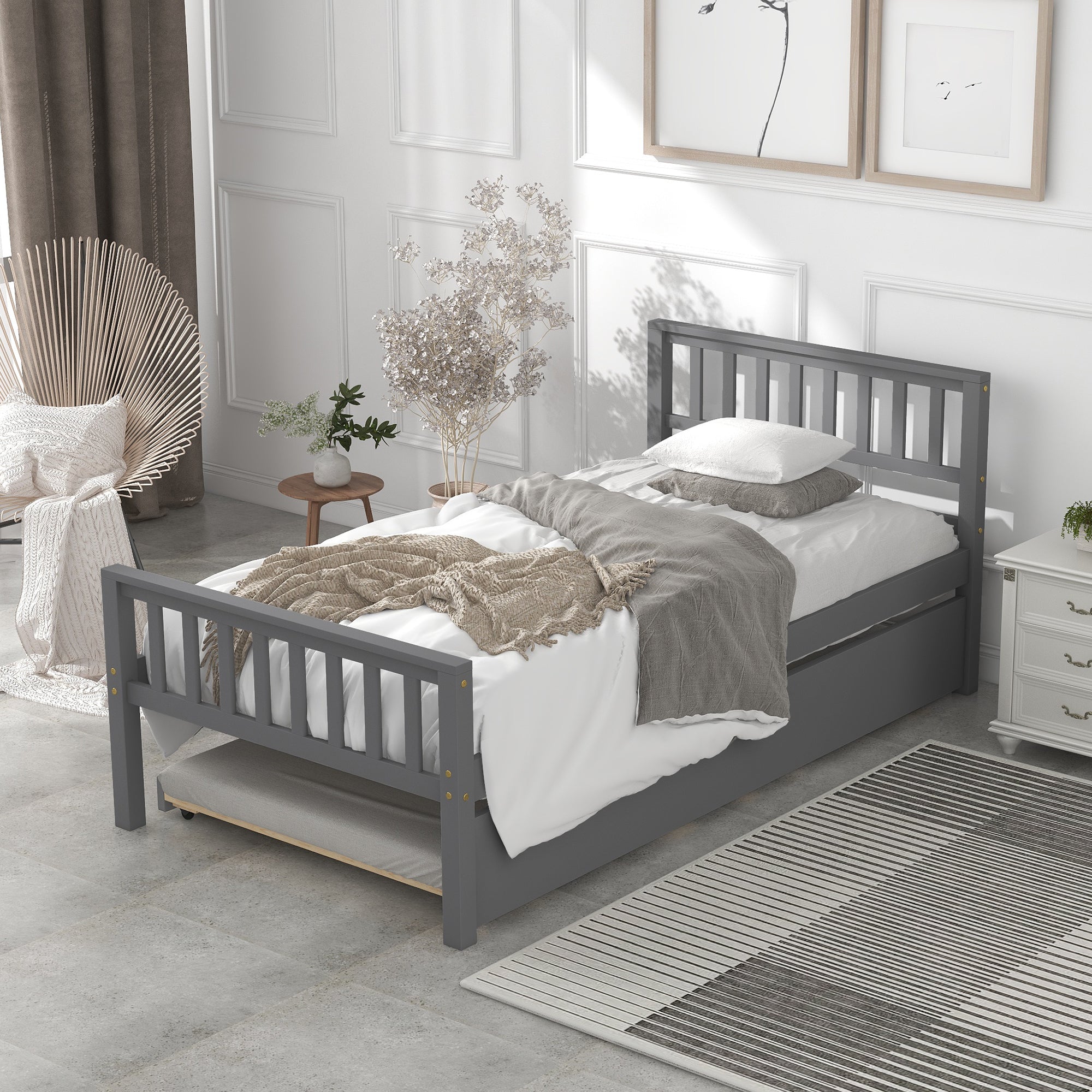 Gray Twin Bed Frame with Trundle and Headboard By: Alabama Beds