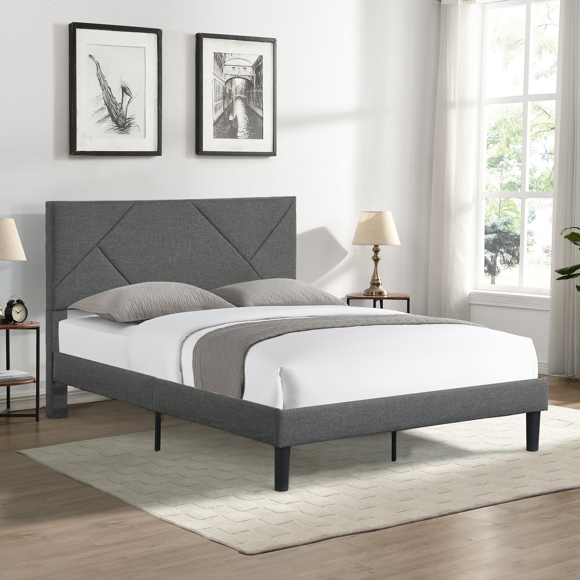 Easy to Assemble Upholstered Bed Frame with Wood Slat in Gray By: Alabama Beds