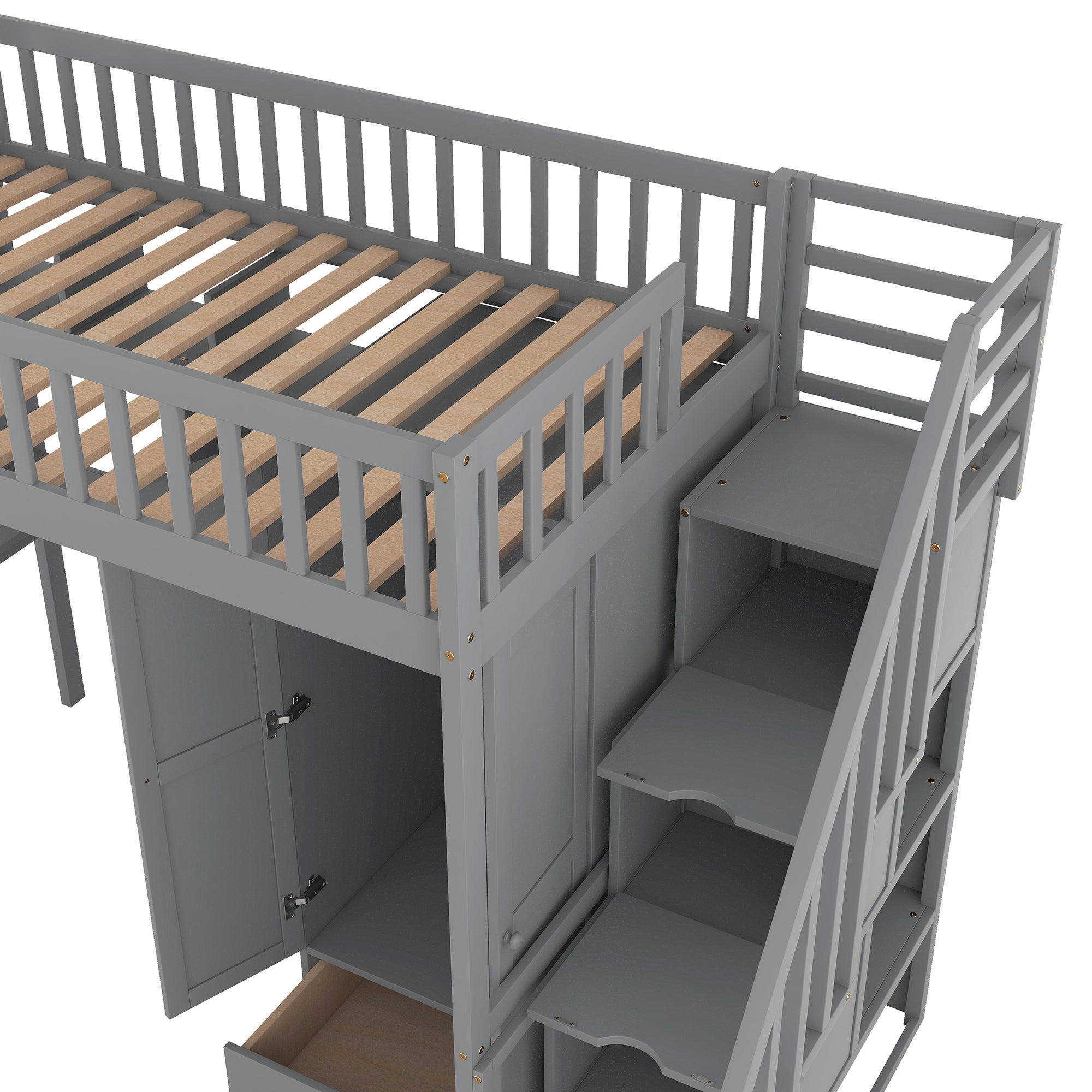 Twin Size Loft Grey Bed Frame with Drawers By: Alabama Beds