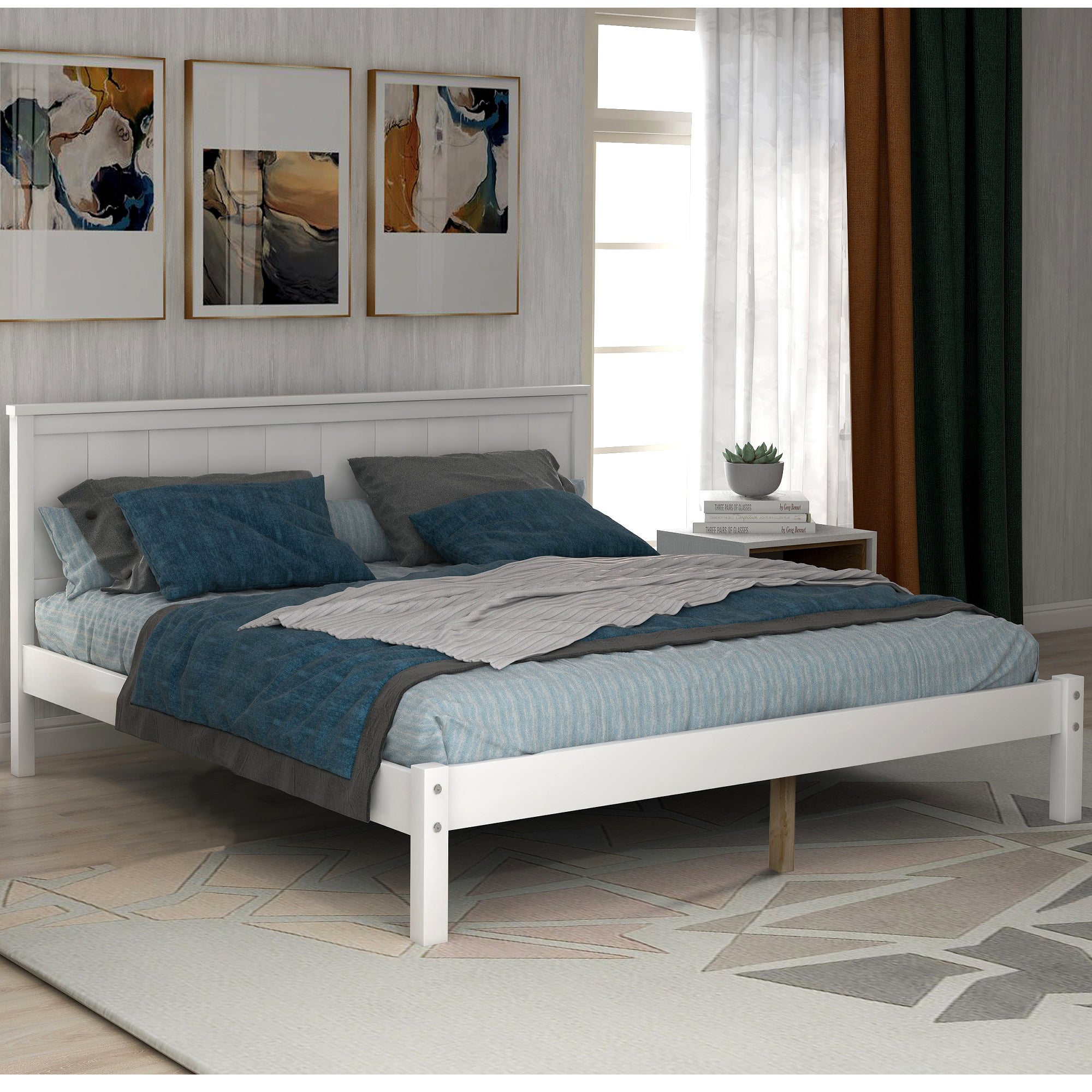 Pine Wood Platform Bed Frame with Headboard and Wood Slats by: Alabama Beds