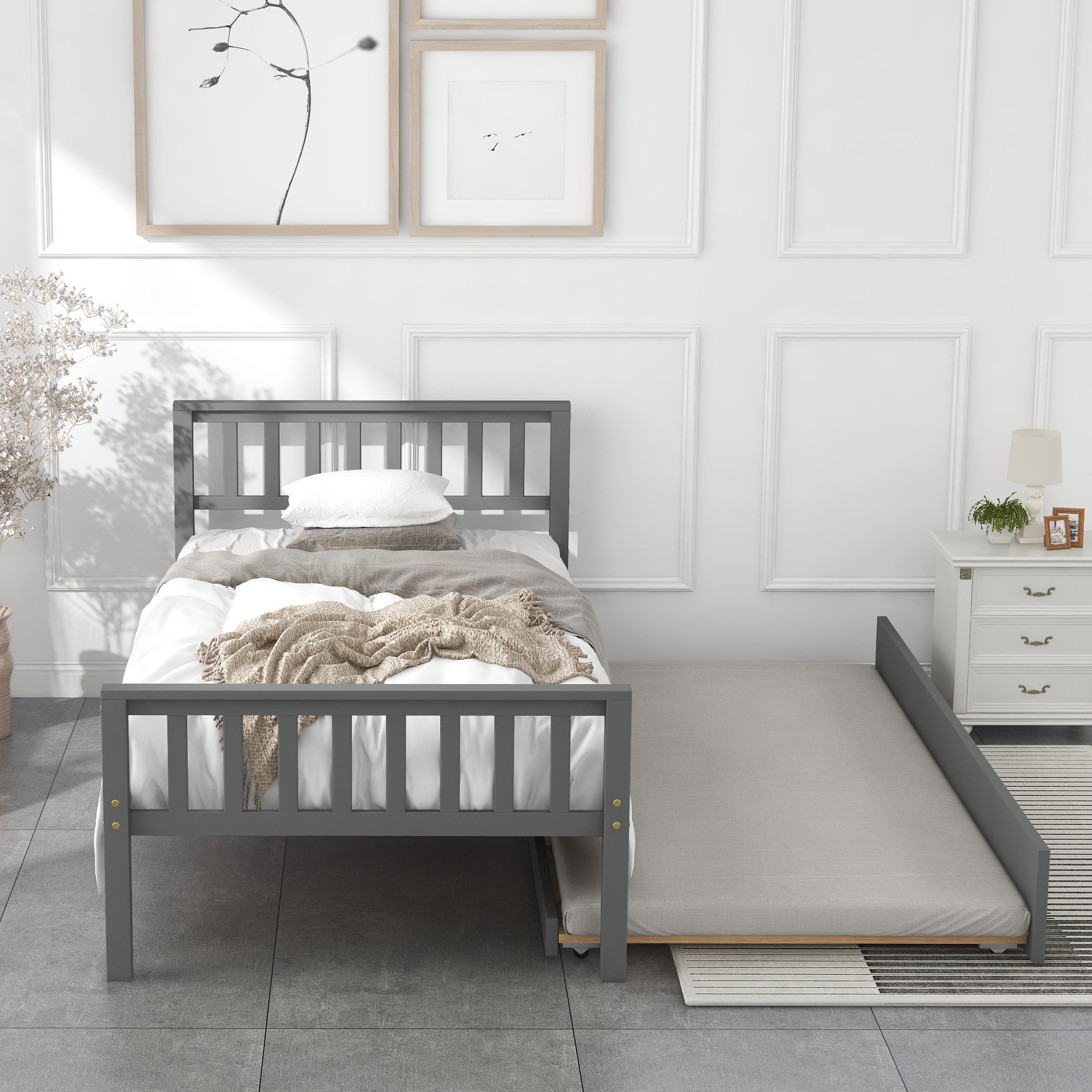 Gray Twin Bed Frame with Trundle and Headboard By: Alabama Beds