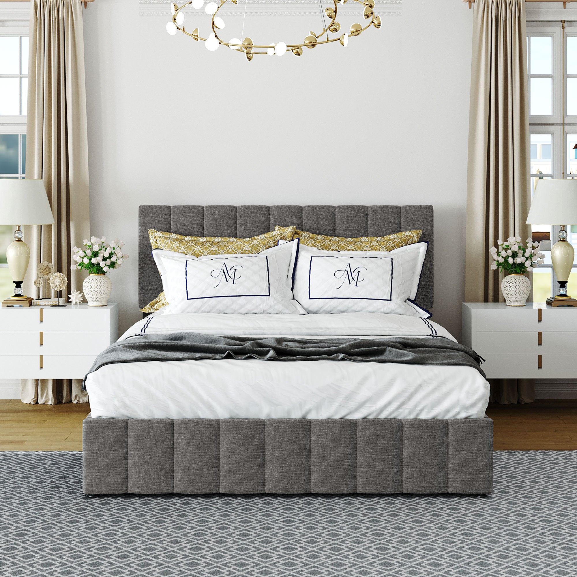 Queen Size Upholstered Platform Bed with a Hydraulic Storage System - Gray By: Alabama Beds