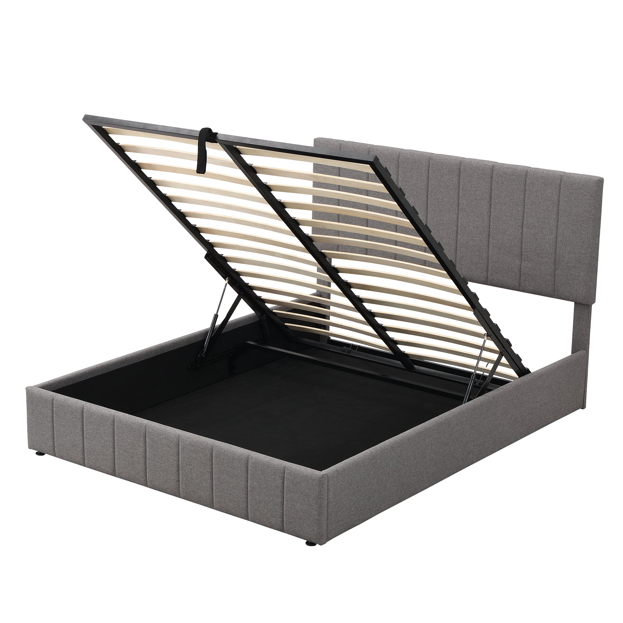 Queen Size Upholstered Platform Bed with a Hydraulic Storage System - Gray By: Alabama Beds