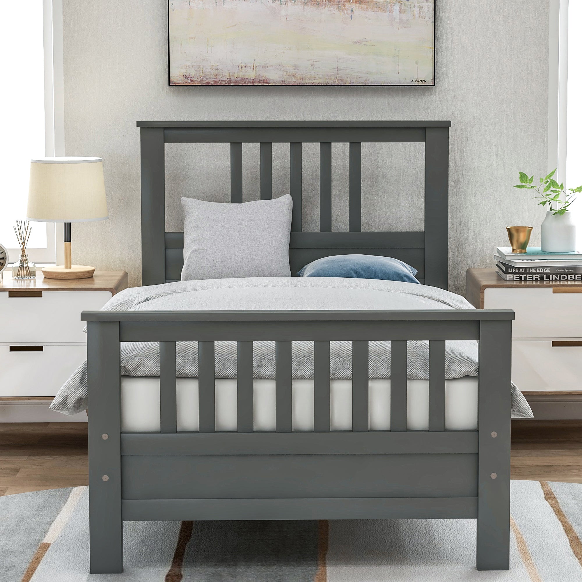 Gray Wood Platform Bed with Headboard and Footboard By: Alabama Beds