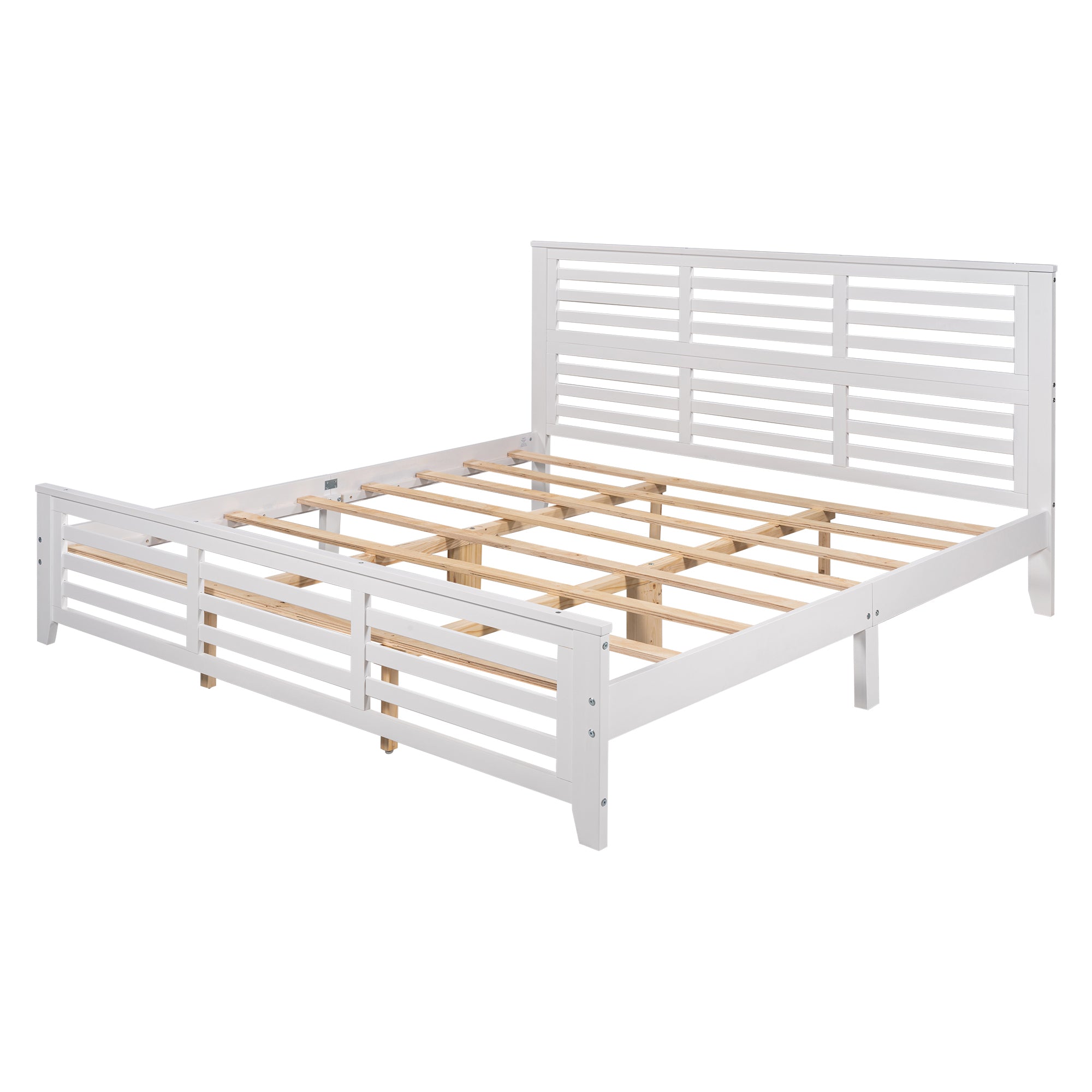 King Size Platform Bed with Horizontal Strip Hollow Shape | White By: Alabama Beds