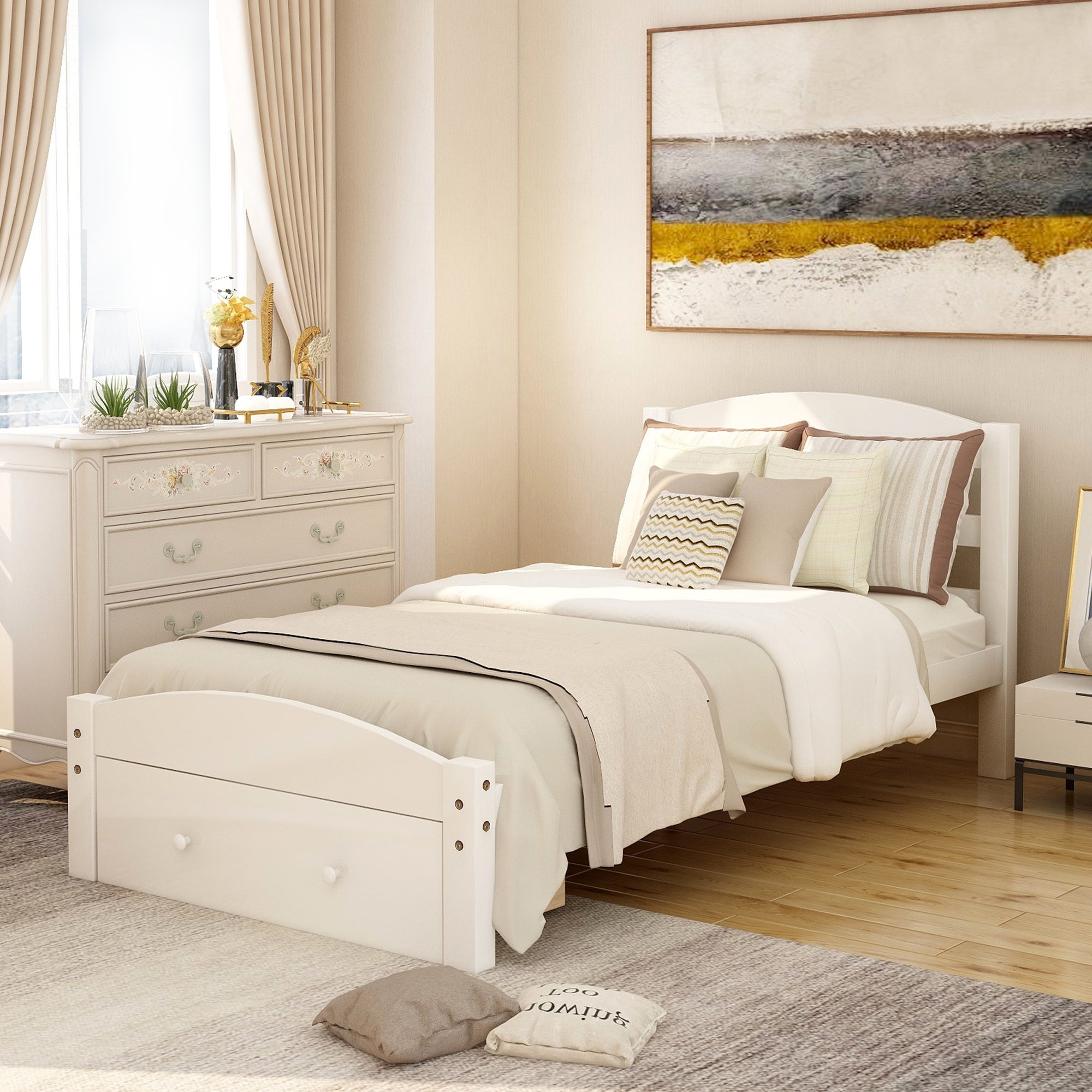 Platform Twin Bed Frame with Drawer and Wood Slat By: Alabama Beds