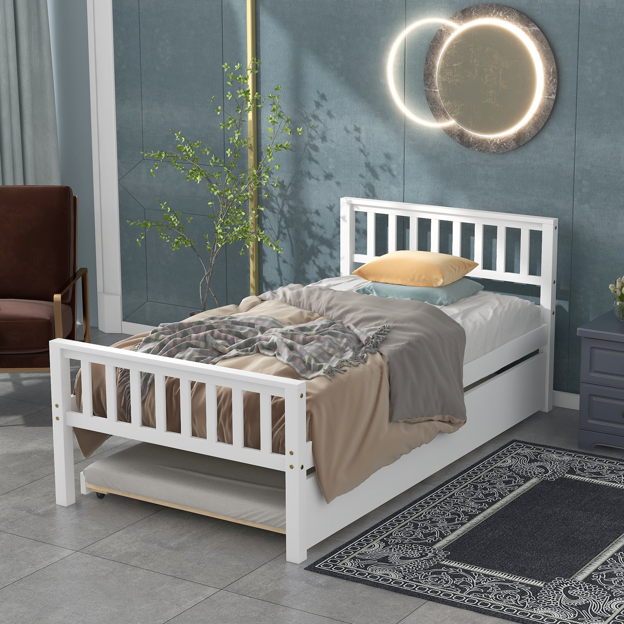 White Twin Bed Frame with Trundle and Headboard By: Alabama Beds