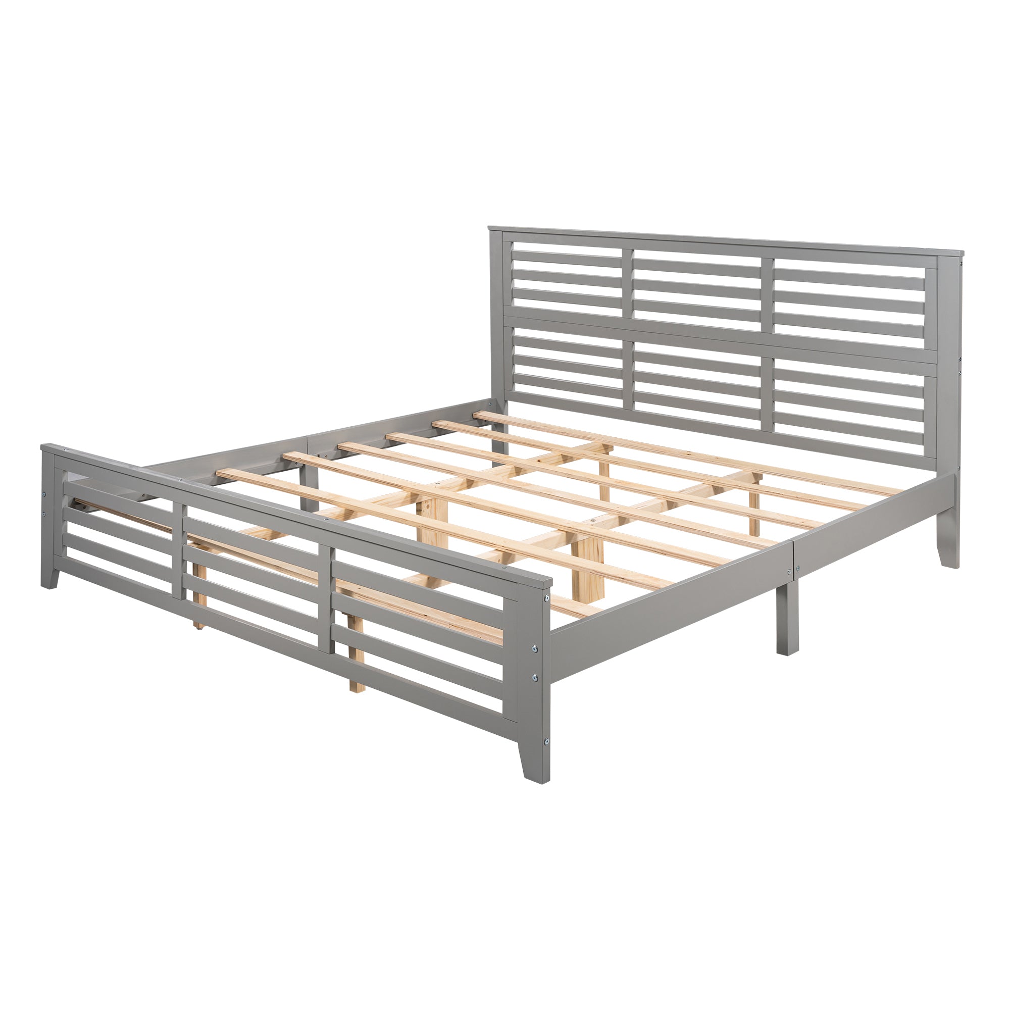 King Size Gray Platform Bed with Horizontal Strip Hollow Shape By: Alabama Beds