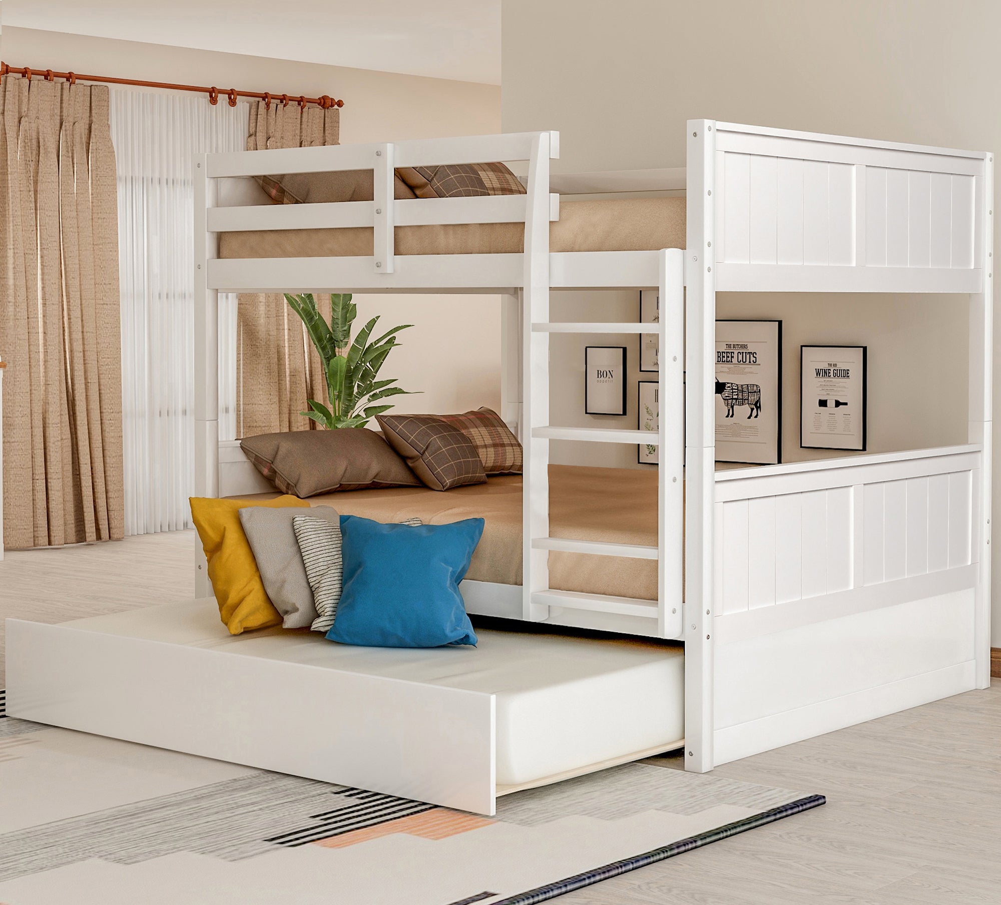 Full Over Full Bunk Bed with Twin Size Trundle in White By: Alabama Beds