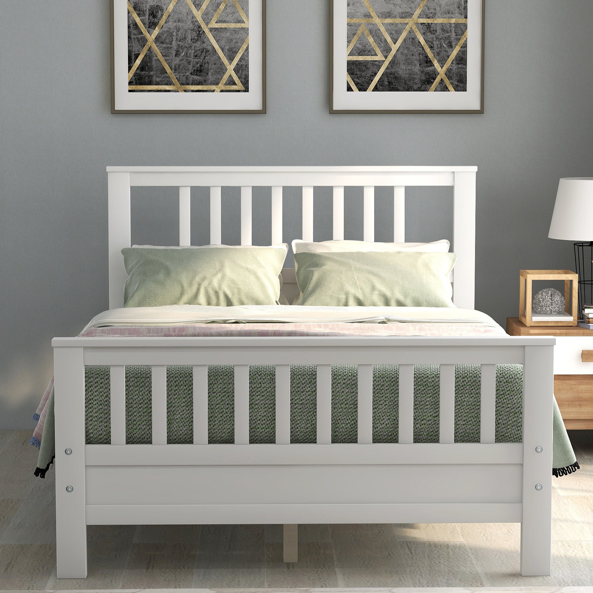 White Wooden Platform Bed Frame with Headboard and Footboard by: Alabama Beds