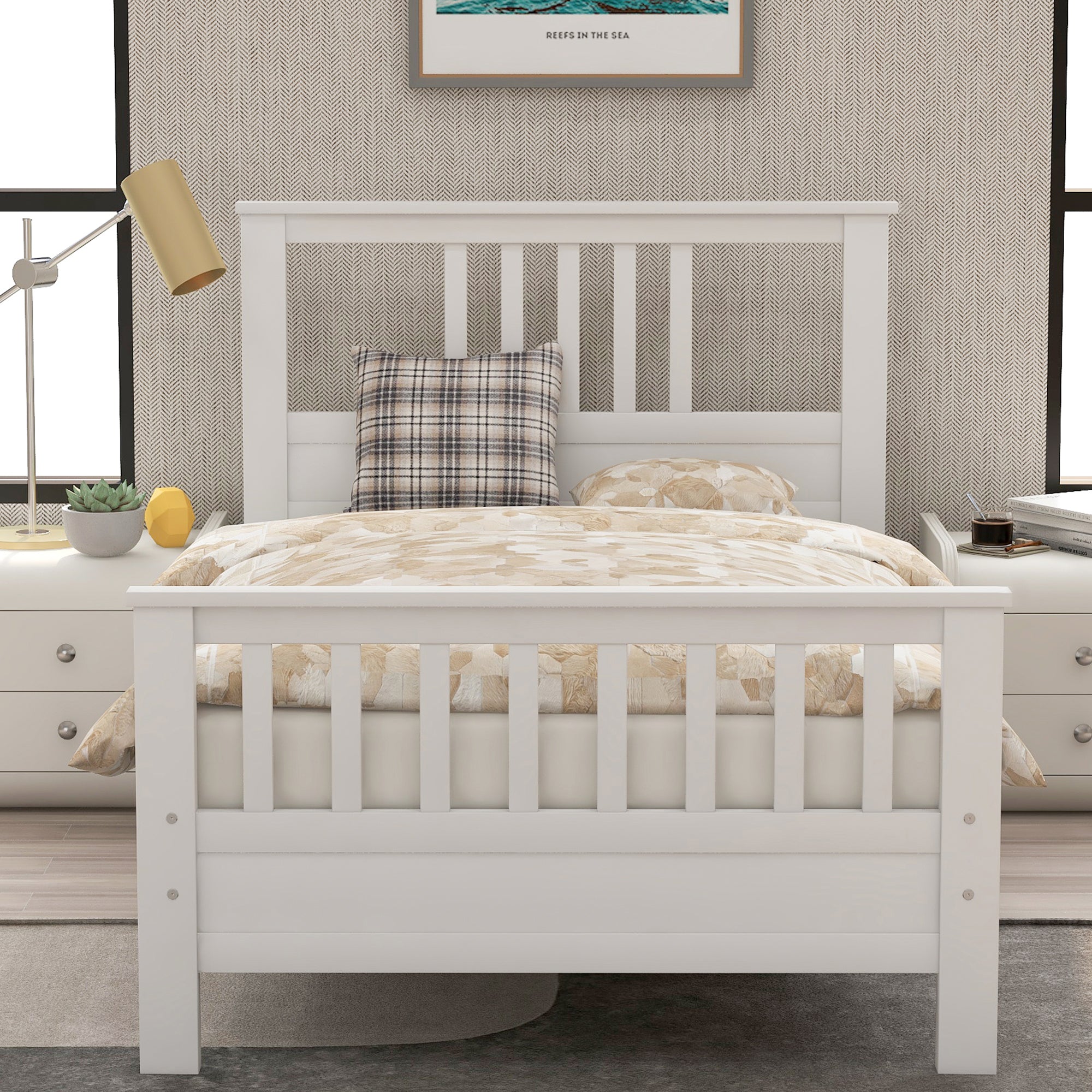 White Wood Platform Bed with Headboard and Footboard By: Alabama Beds