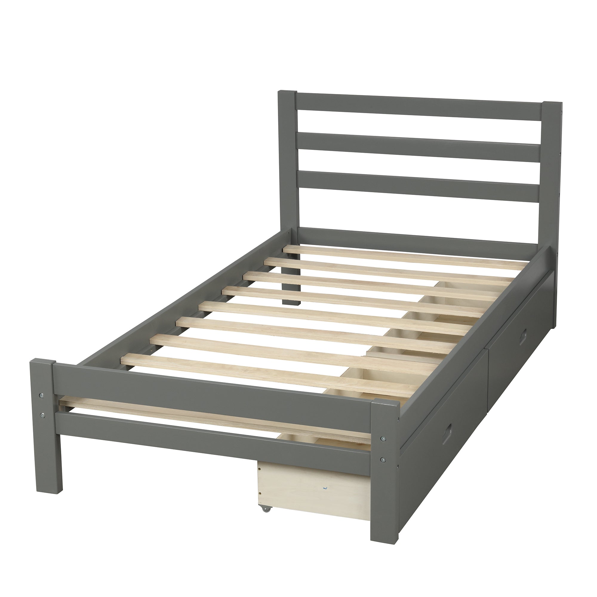 Wood Platform Twin-Size Bed with Two Drawers in Gray By: Alabama Beds