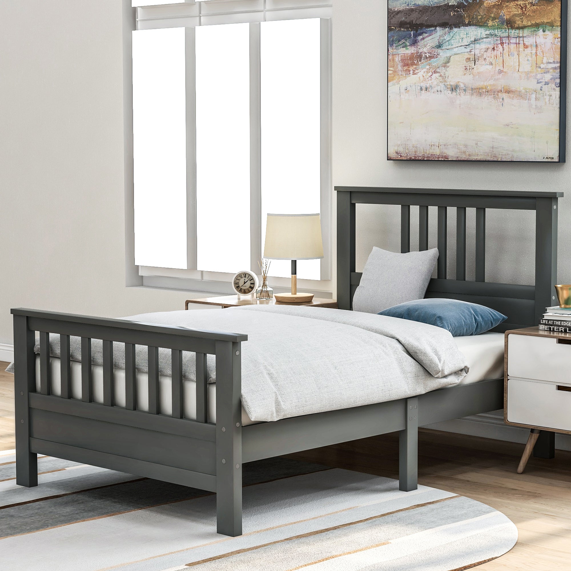 Gray Wood Platform Bed with Headboard and Footboard By: Alabama Beds