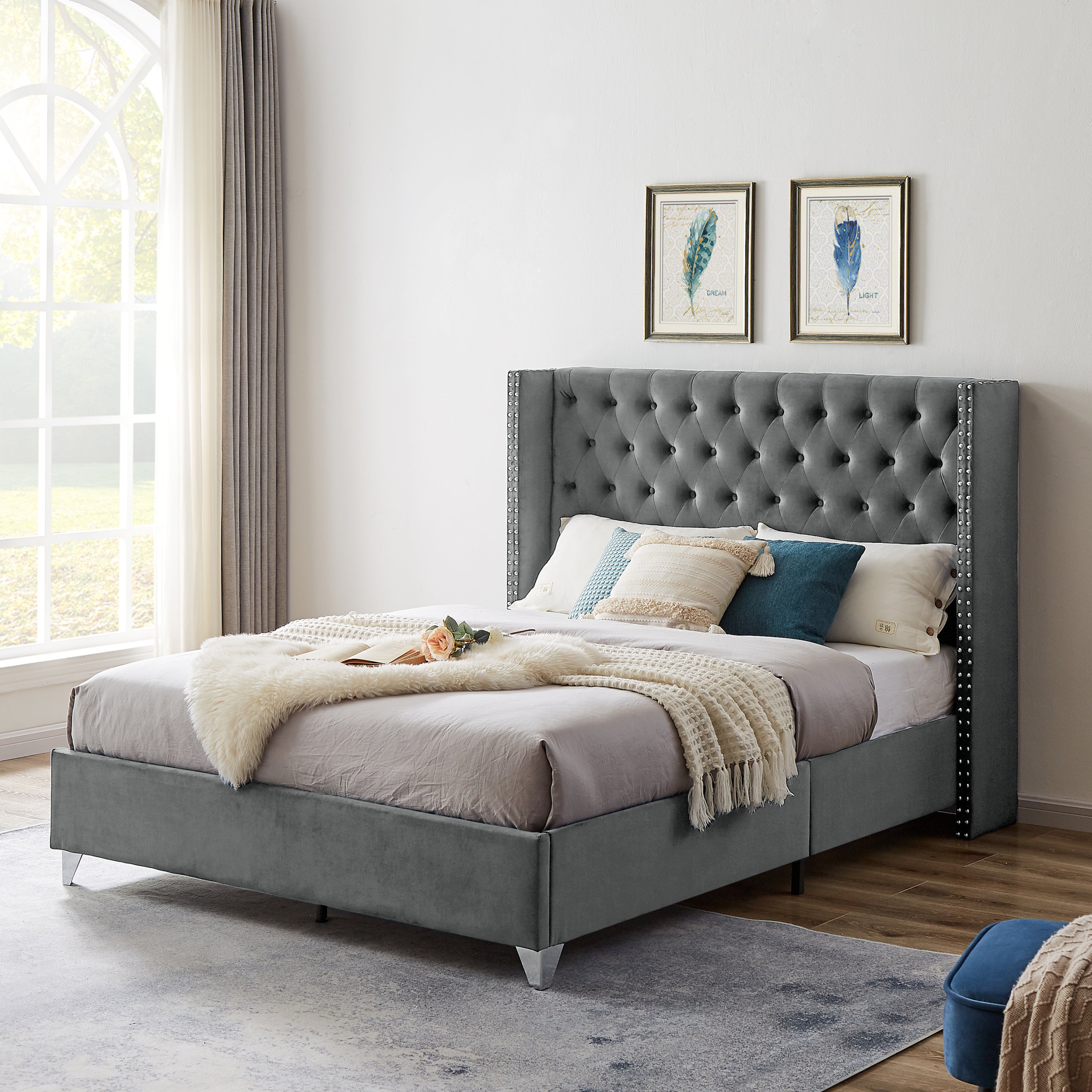 Upholstered Queen Headboard Bed with Wooden Slats By: Alabama Beds