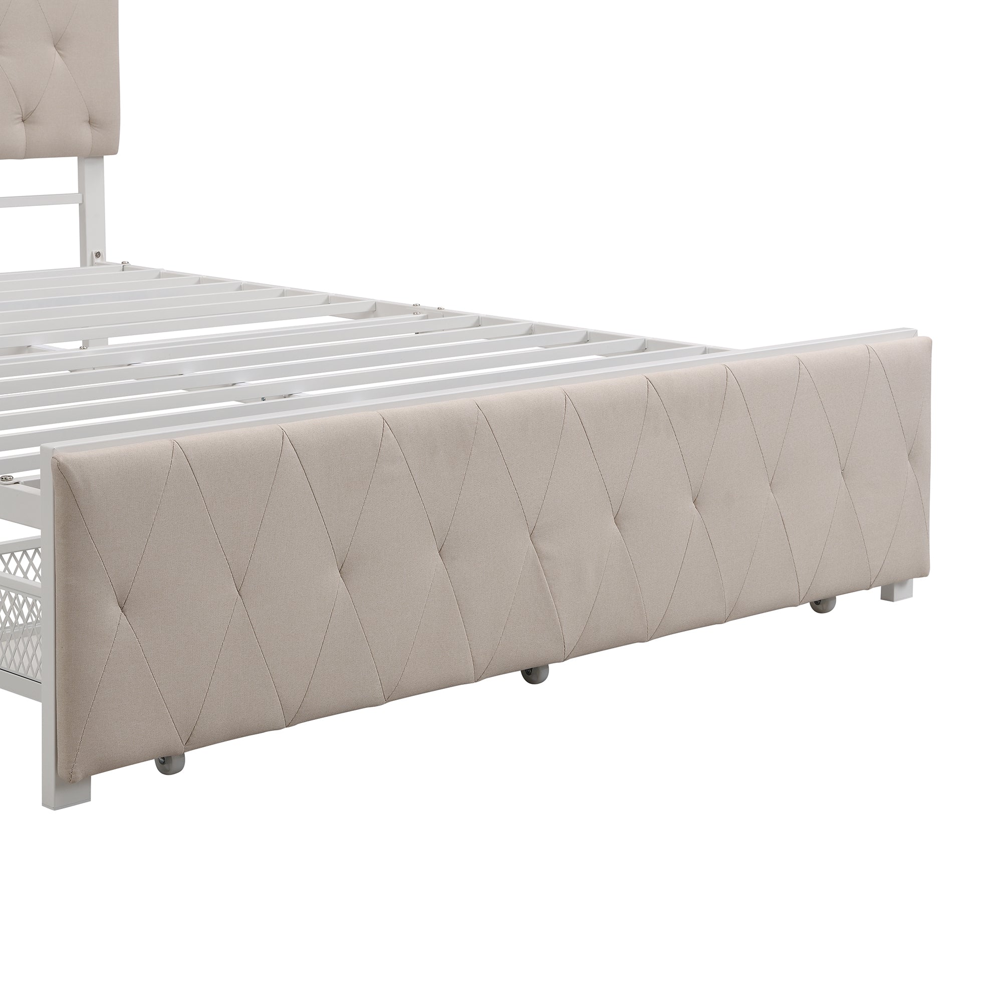 Queen Size Storage Metal Platform Bed with A Big Drawer - Beige By: Alabama Beds