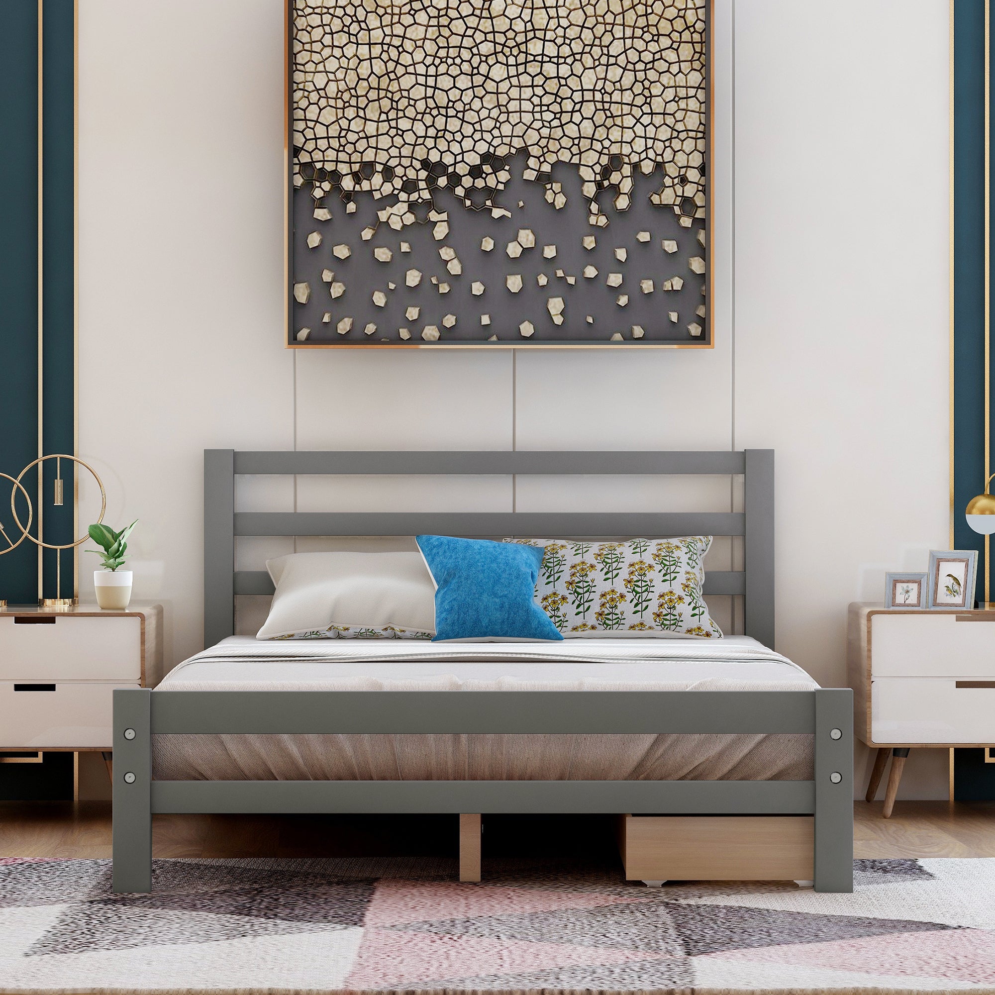 Full Size Wood Platform Bed with Two Drawers - Gray by: Alabama Beds