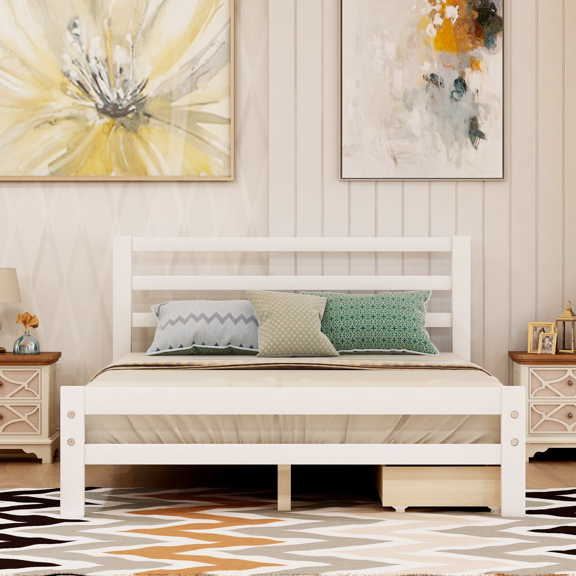 Full-Size Wood Platform Bed with Two Drawers in White by: Alabama Beds