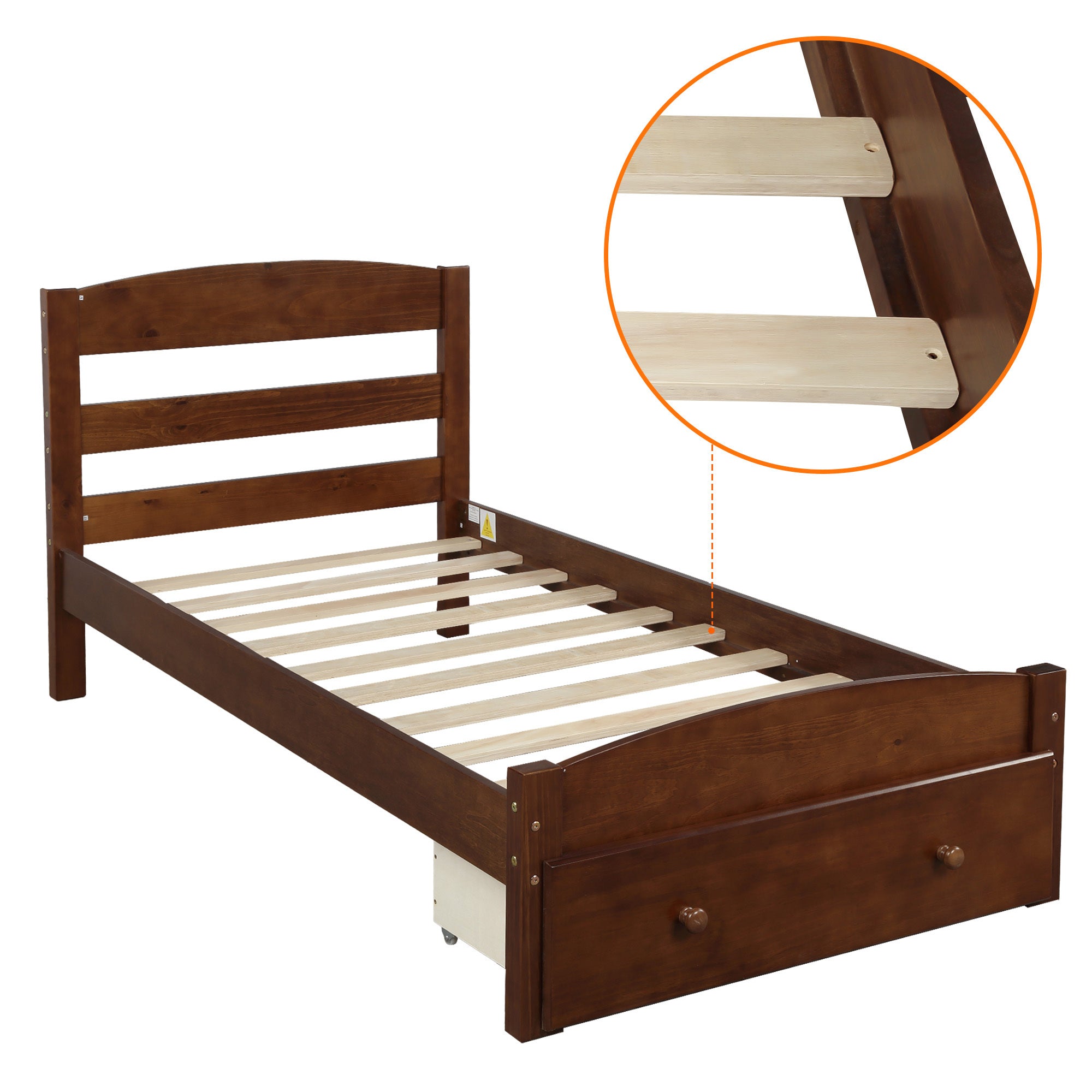 Twin Platform Bed Frame with Storage Drawer - Walnut By: Alabama Beds