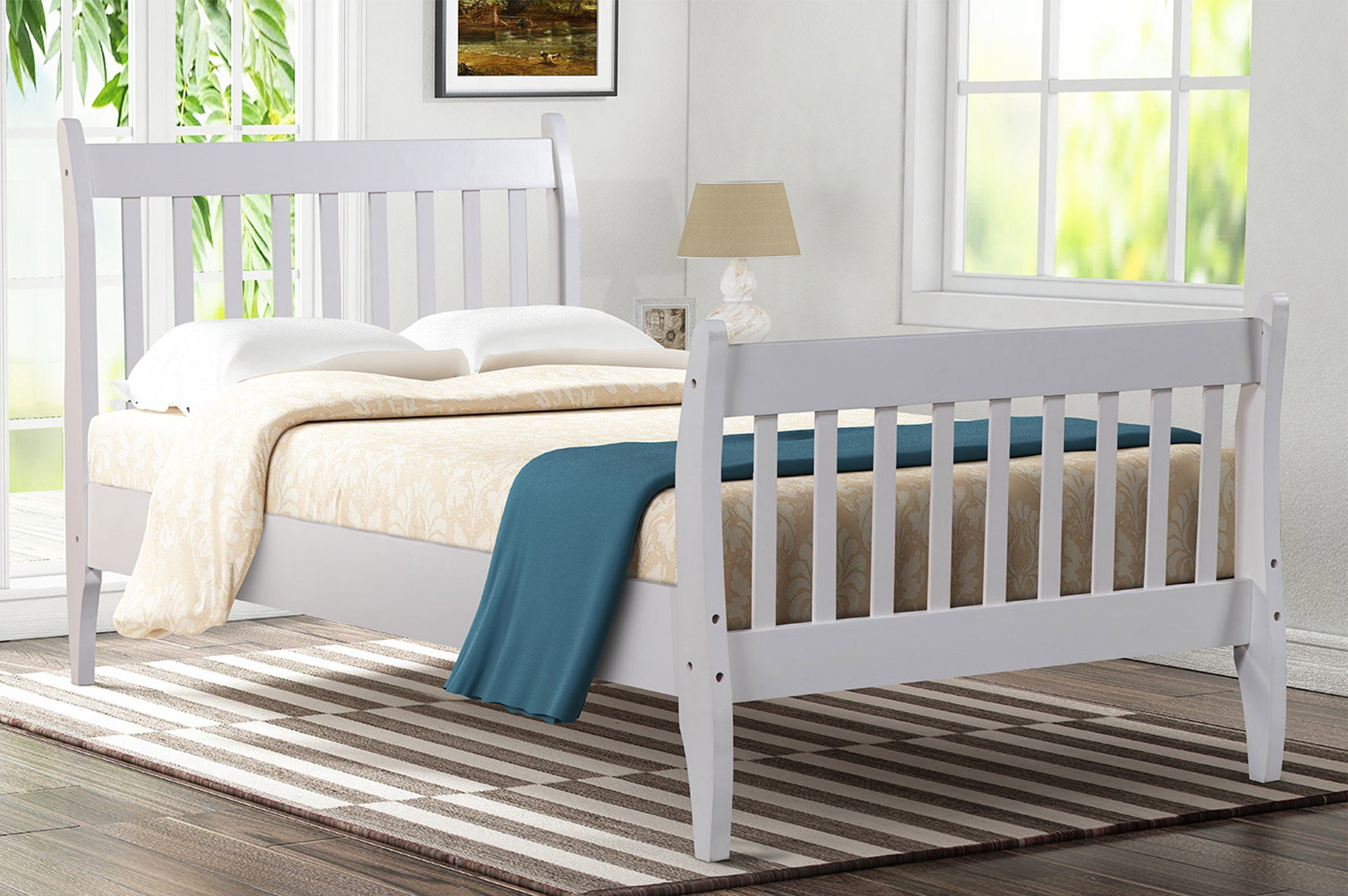 Twin White Platform Bed Frame Mattress Foundation with Wood Slat By: Alabama Beds