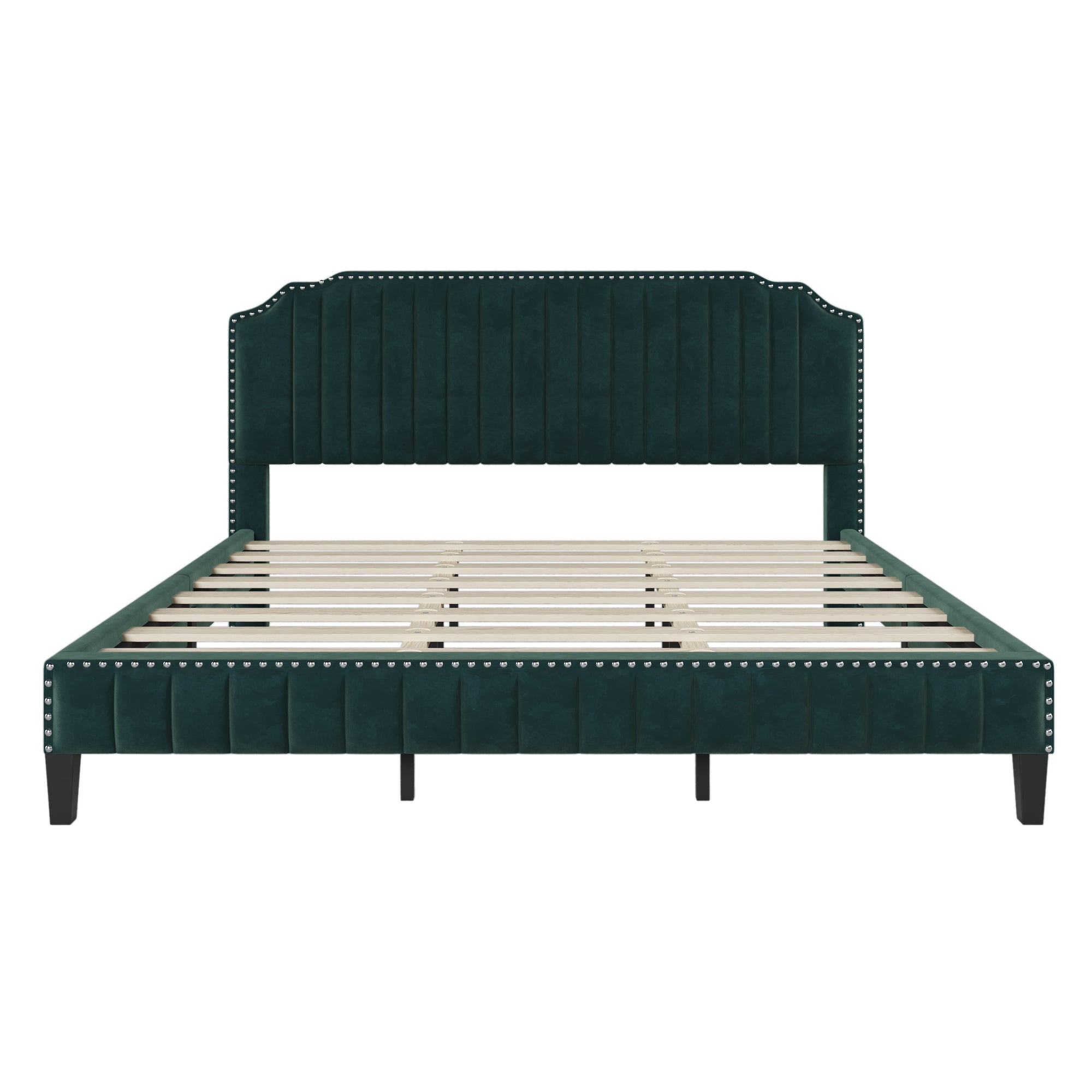 King Size Modern Green Velvet Upholstered Platform Bed Frame By: Alabama Beds