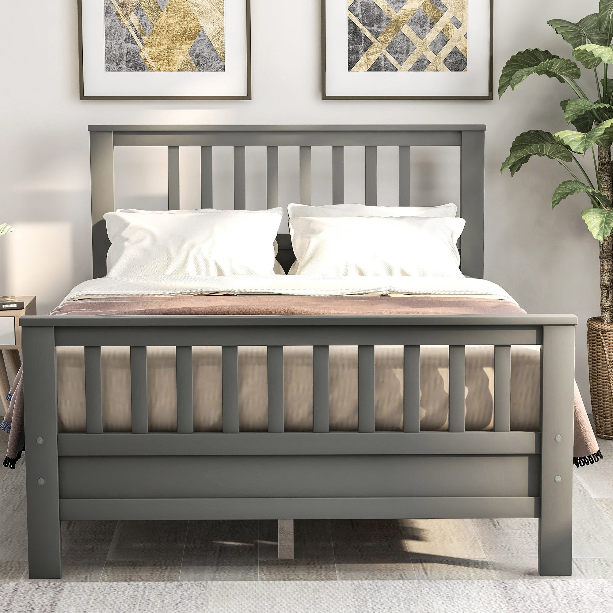Wooden Platform Bed with Headboard and Footboard in Gray by: Alabama Beds
