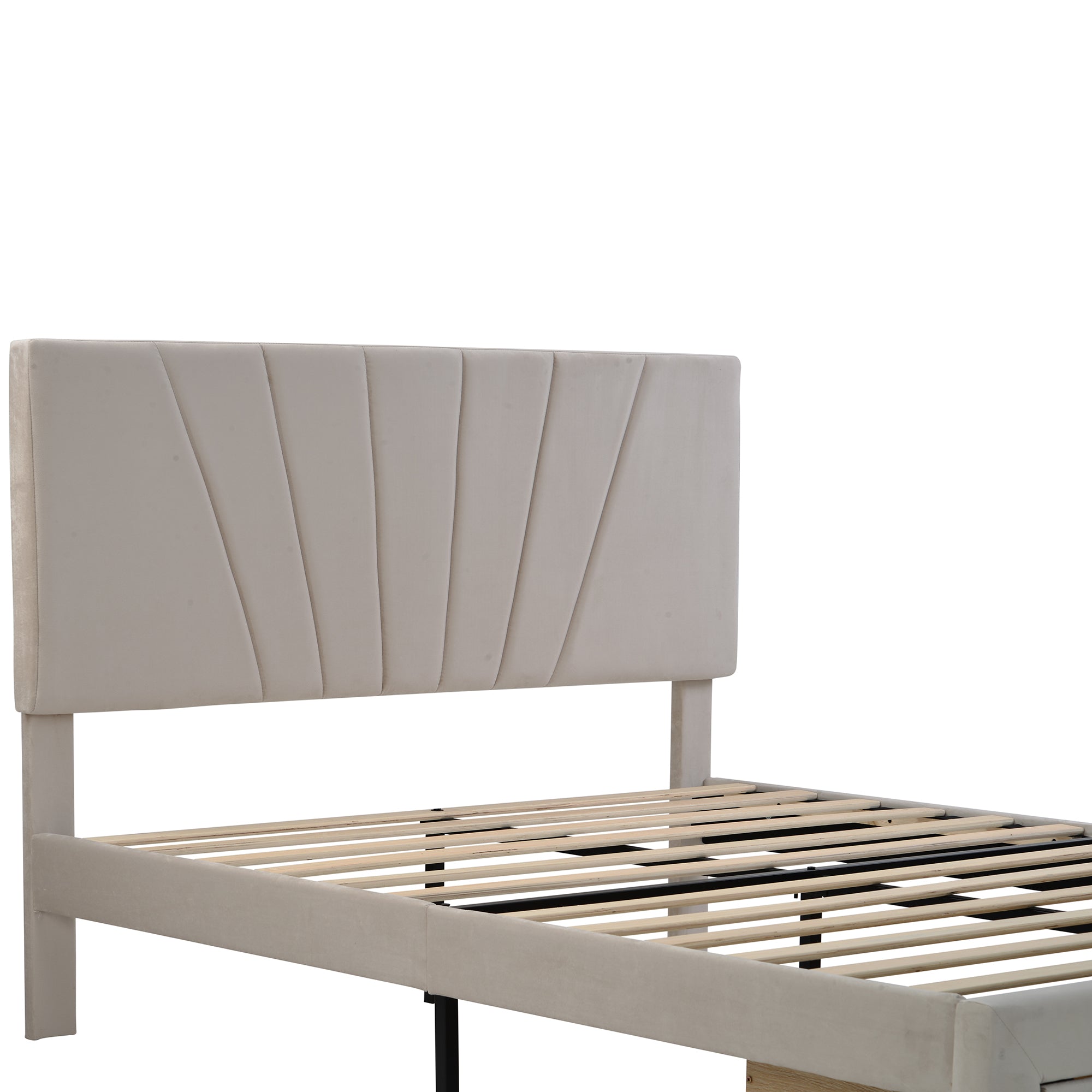 Queen Size Storage Velvet Upholstered Platform Bed | Beige By: Alabama Beds