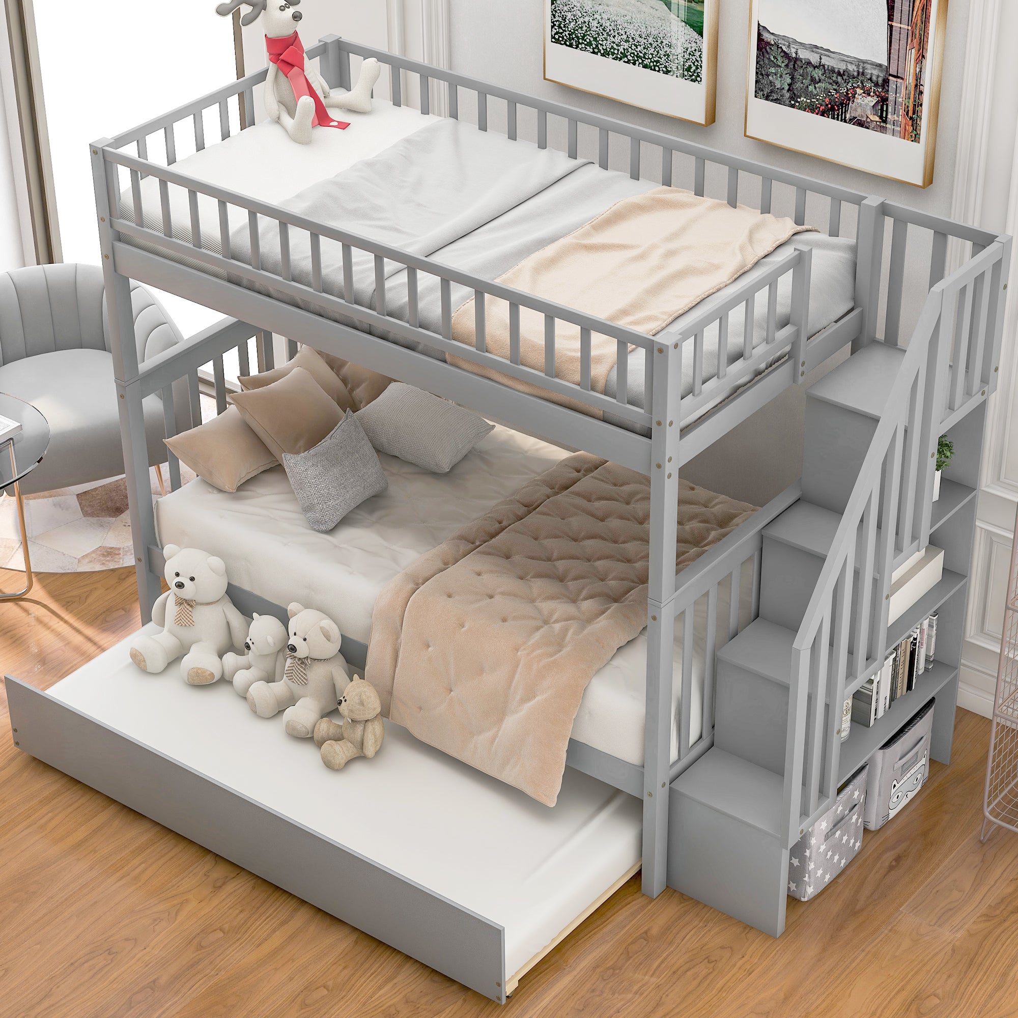 Twin Over Twin Bunk Bed with Trundle and Storage By: Alabama Beds