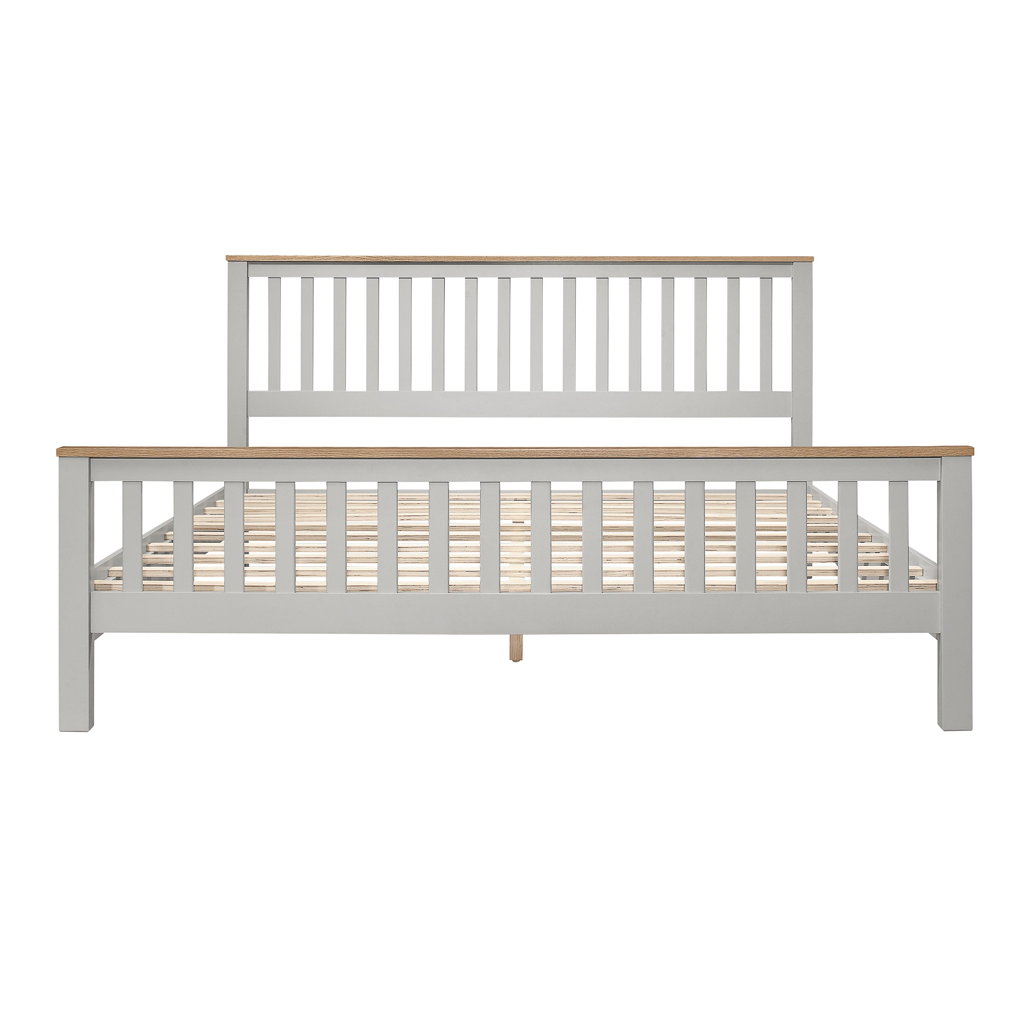 King Size Grey Platform Bed Frame with Oak Top By: Alabama Beds